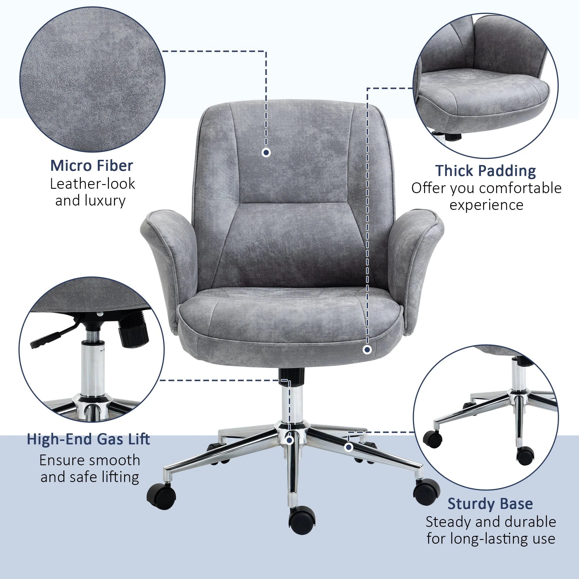 Vinsetto Faux Microfibre Leather Office Chair - Light Grey - Image 7