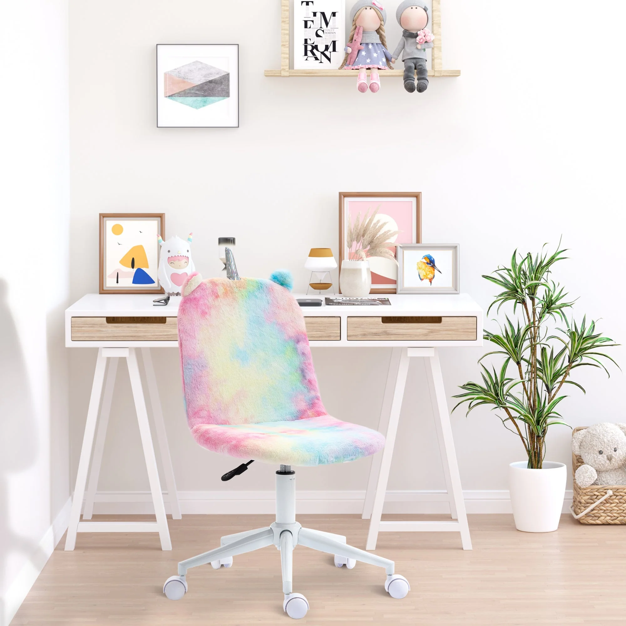 Vinsetto Fluffy Unicorn Office Chair with Mid-Back and Swivel Wheel - Image 2
