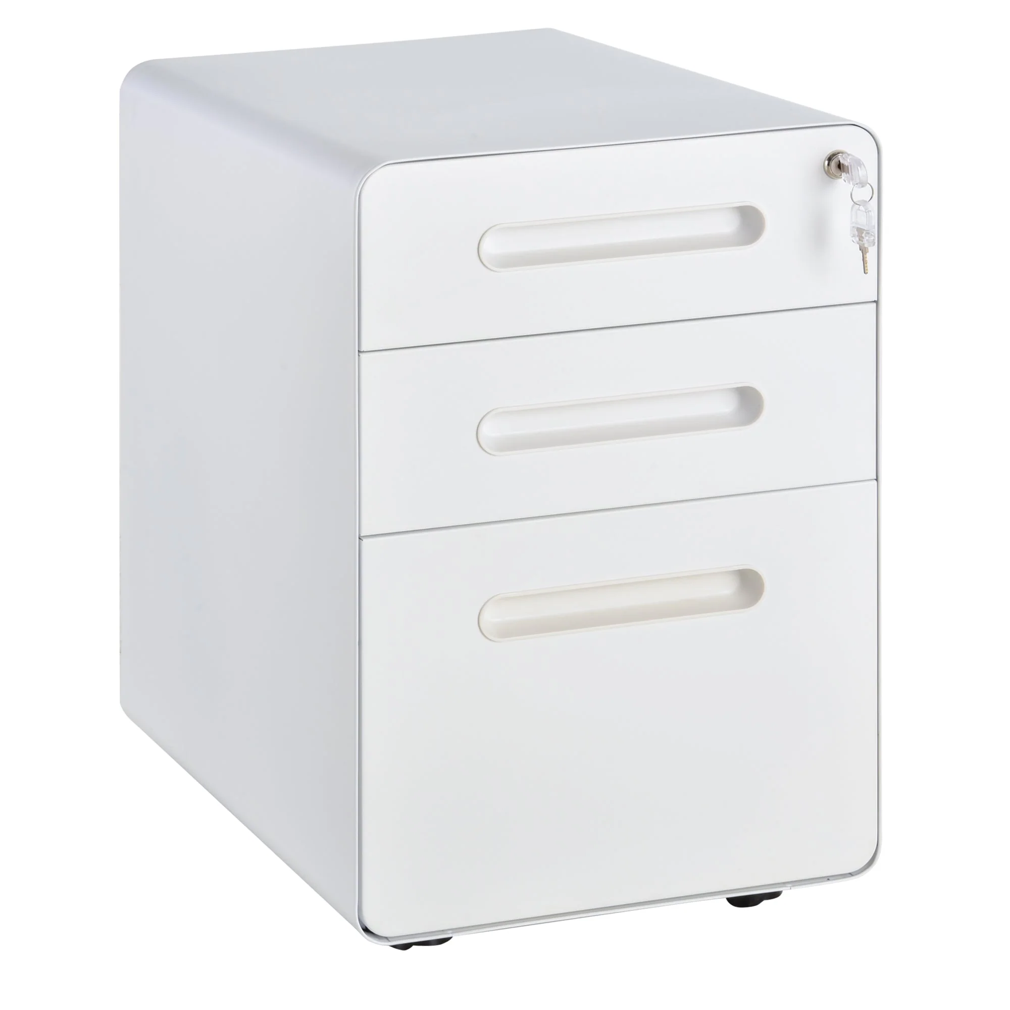 Vinsetto Fully Assembled 3-Drawer Mobile File Cabinet Lockable All-Metal Rolling Vertical File Cabinet White - Image 2
