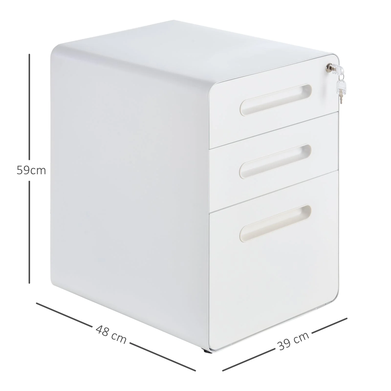 Vinsetto Fully Assembled 3-Drawer Mobile File Cabinet Lockable All-Metal Rolling Vertical File Cabinet White - Image 3