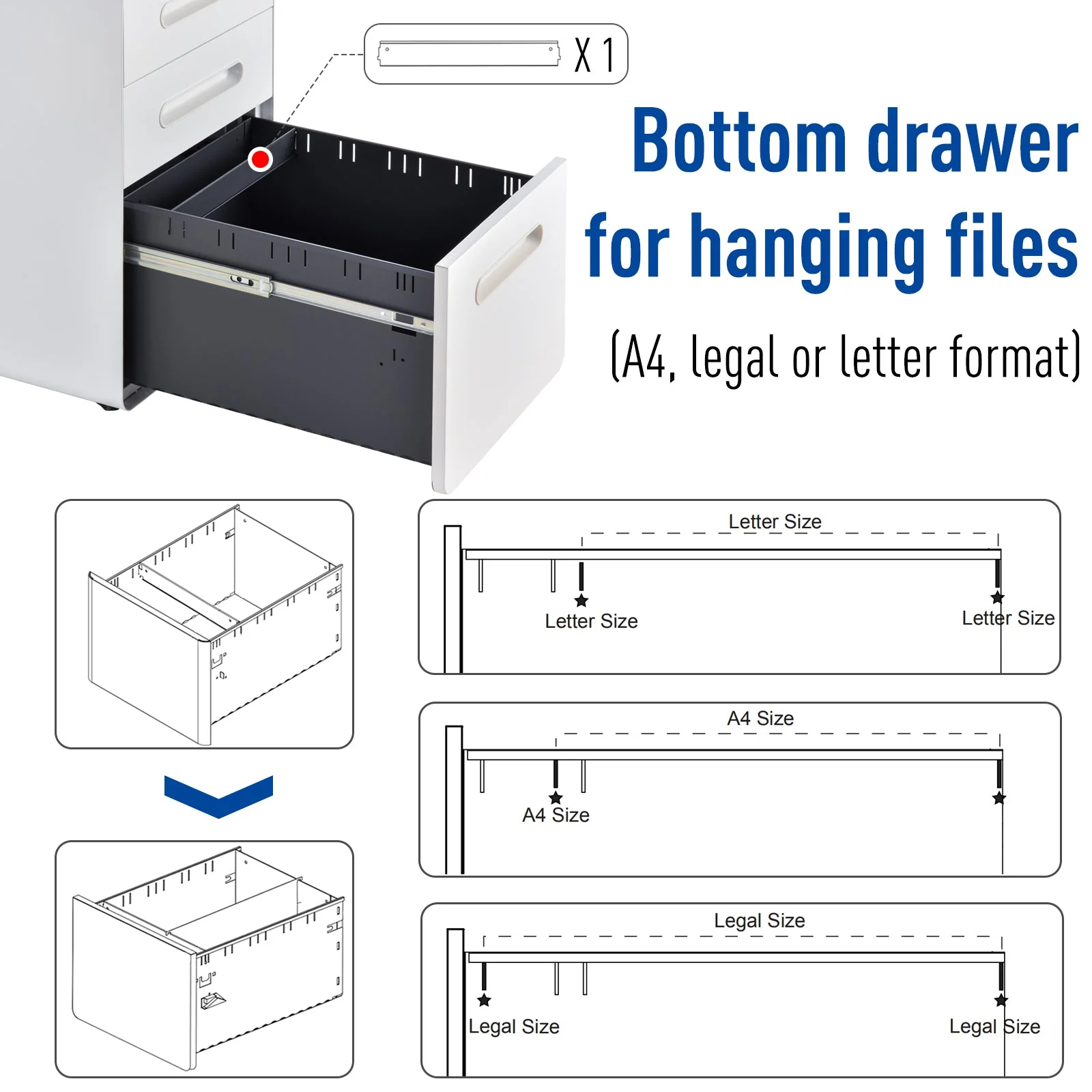 Vinsetto Fully Assembled 3-Drawer Mobile File Cabinet Lockable All-Metal Rolling Vertical File Cabinet White - Image 6