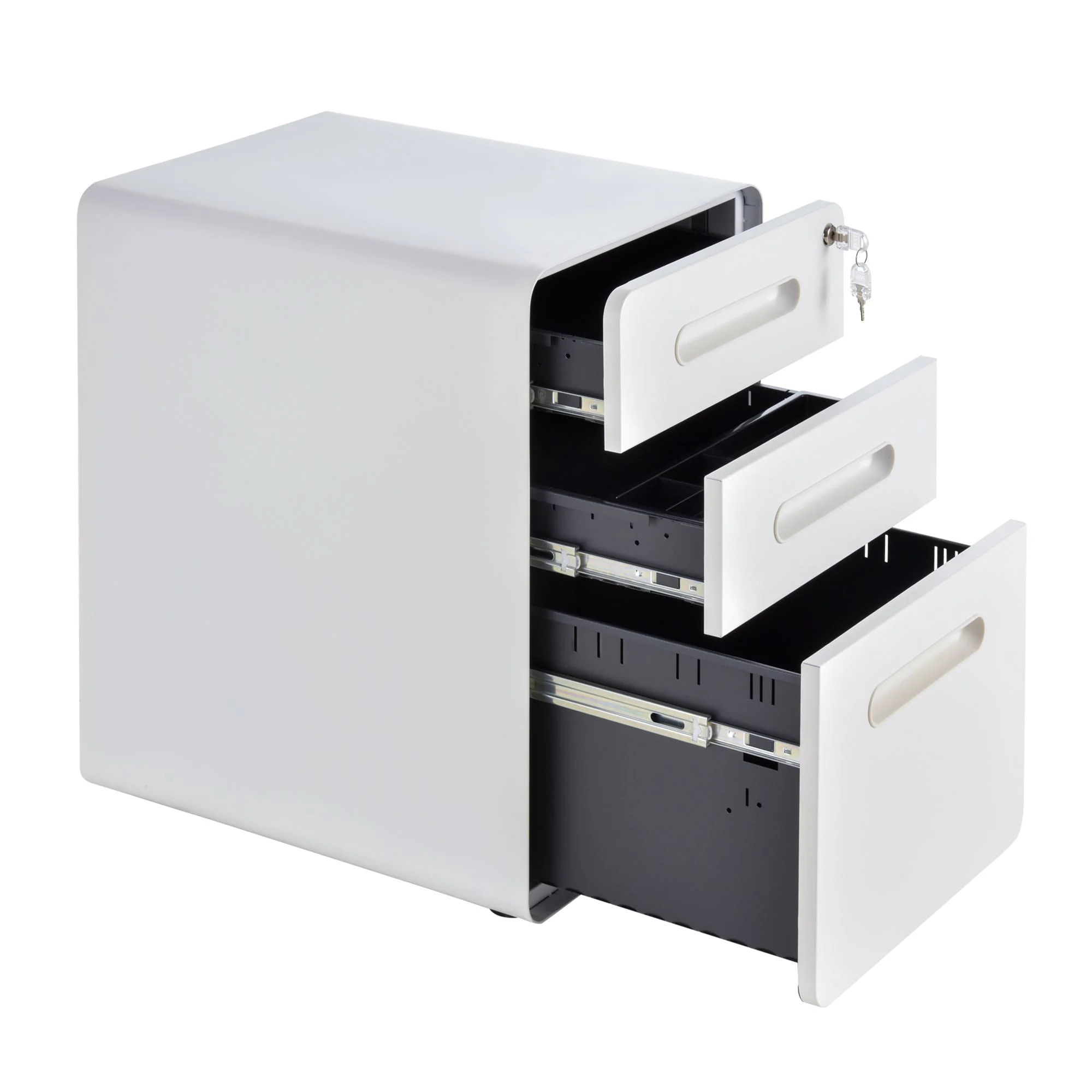 Vinsetto Fully Assembled 3-Drawer Mobile File Cabinet Lockable All-Metal Rolling Vertical File Cabinet White - Image 8