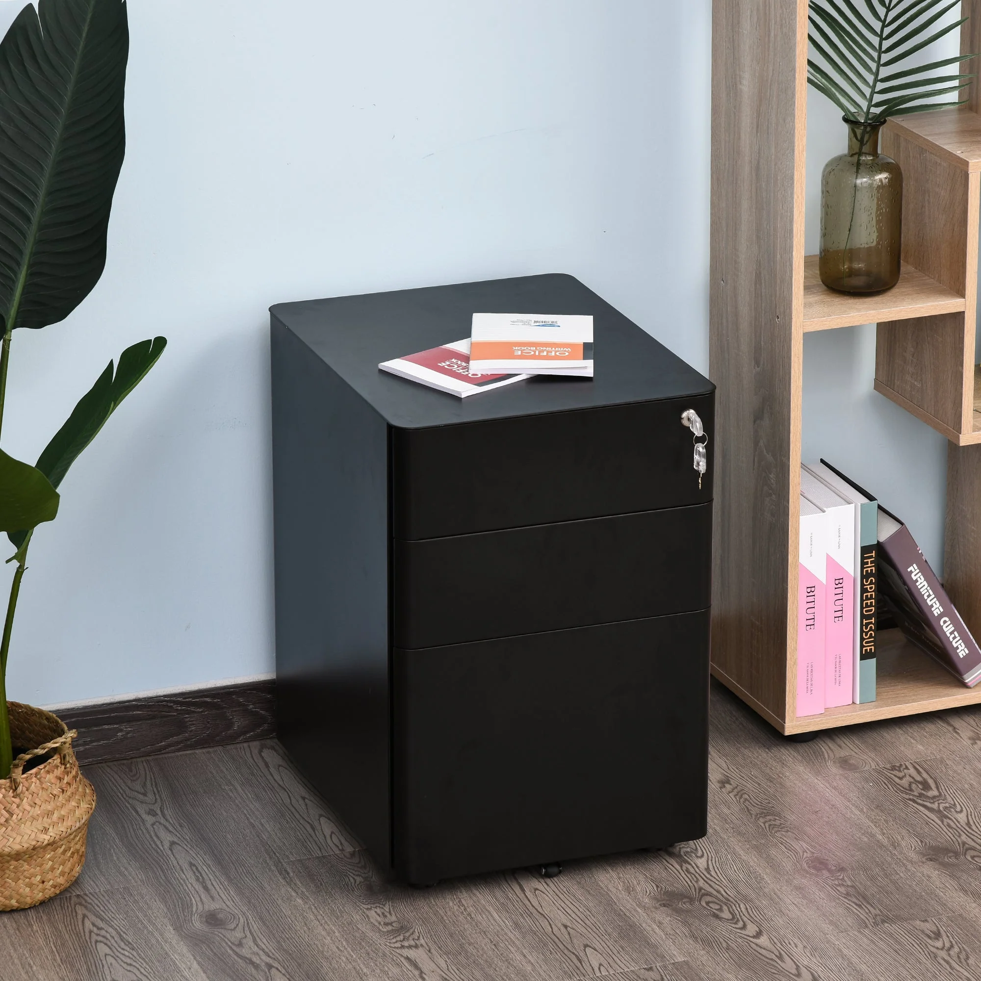 Vinsetto Fully Assembled 3 Drawer Steel Metal Filing Cabinet Lockable Rolling Vertical File Cabinet Black - Image 2