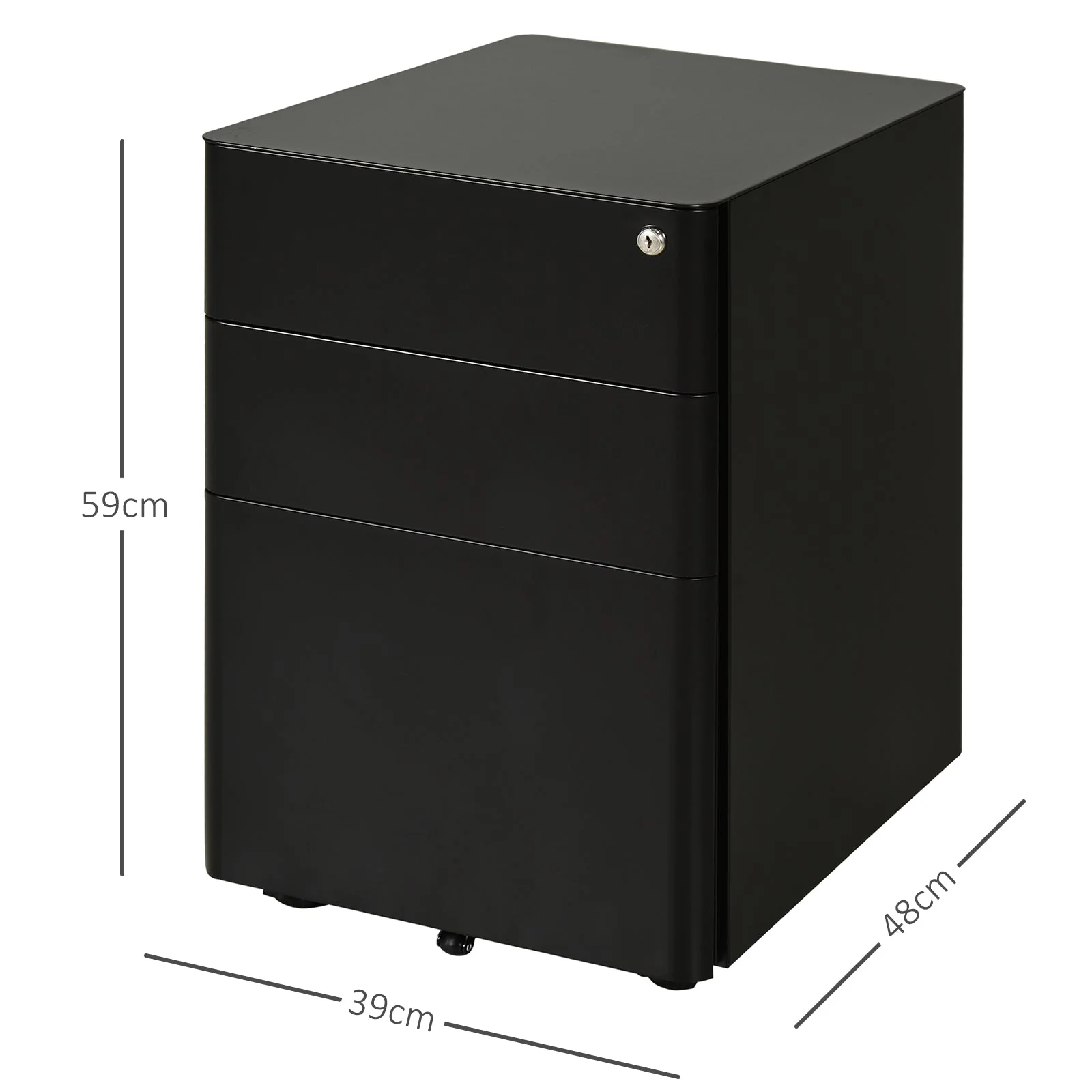 Vinsetto Fully Assembled 3 Drawer Steel Metal Filing Cabinet Lockable Rolling Vertical File Cabinet Black - Image 3