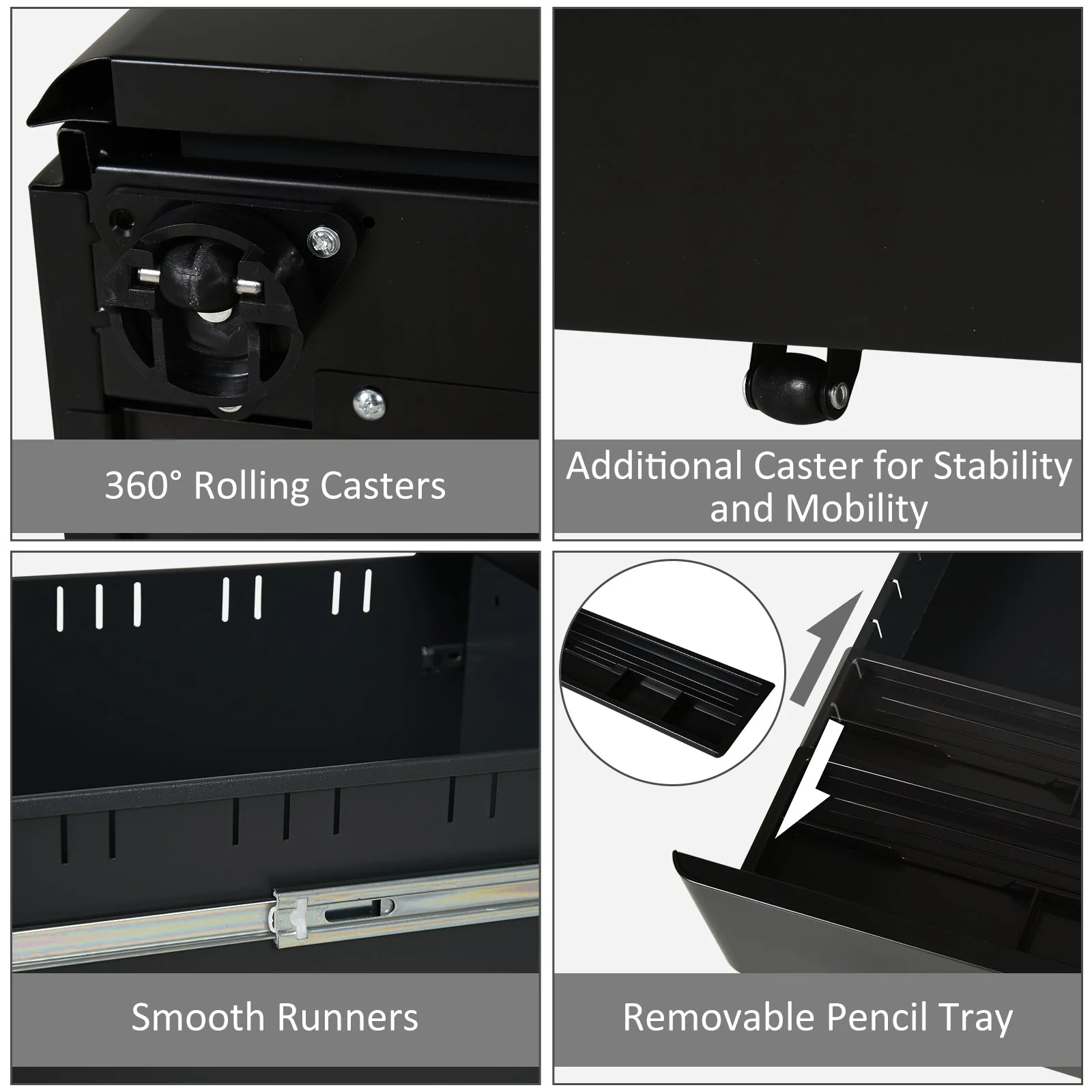 Vinsetto Fully Assembled 3 Drawer Steel Metal Filing Cabinet Lockable Rolling Vertical File Cabinet Black - Image 8