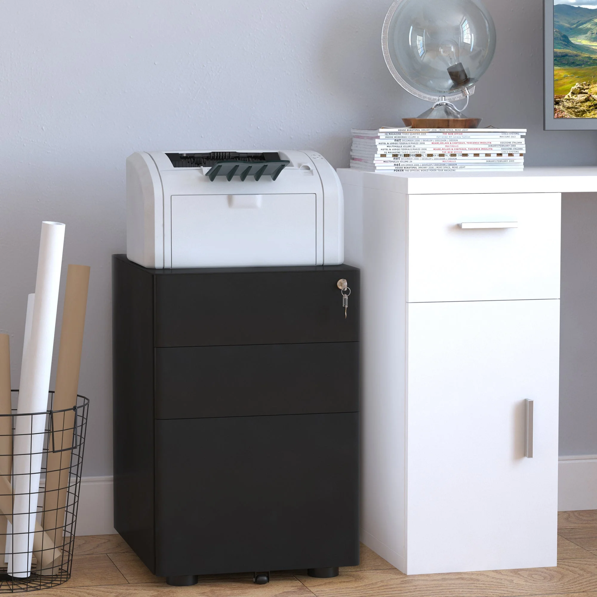 Vinsetto Fully Assembled 3 Drawer Steel Metal Filing Cabinet Lockable Rolling Vertical File Cabinet Black - Image 9