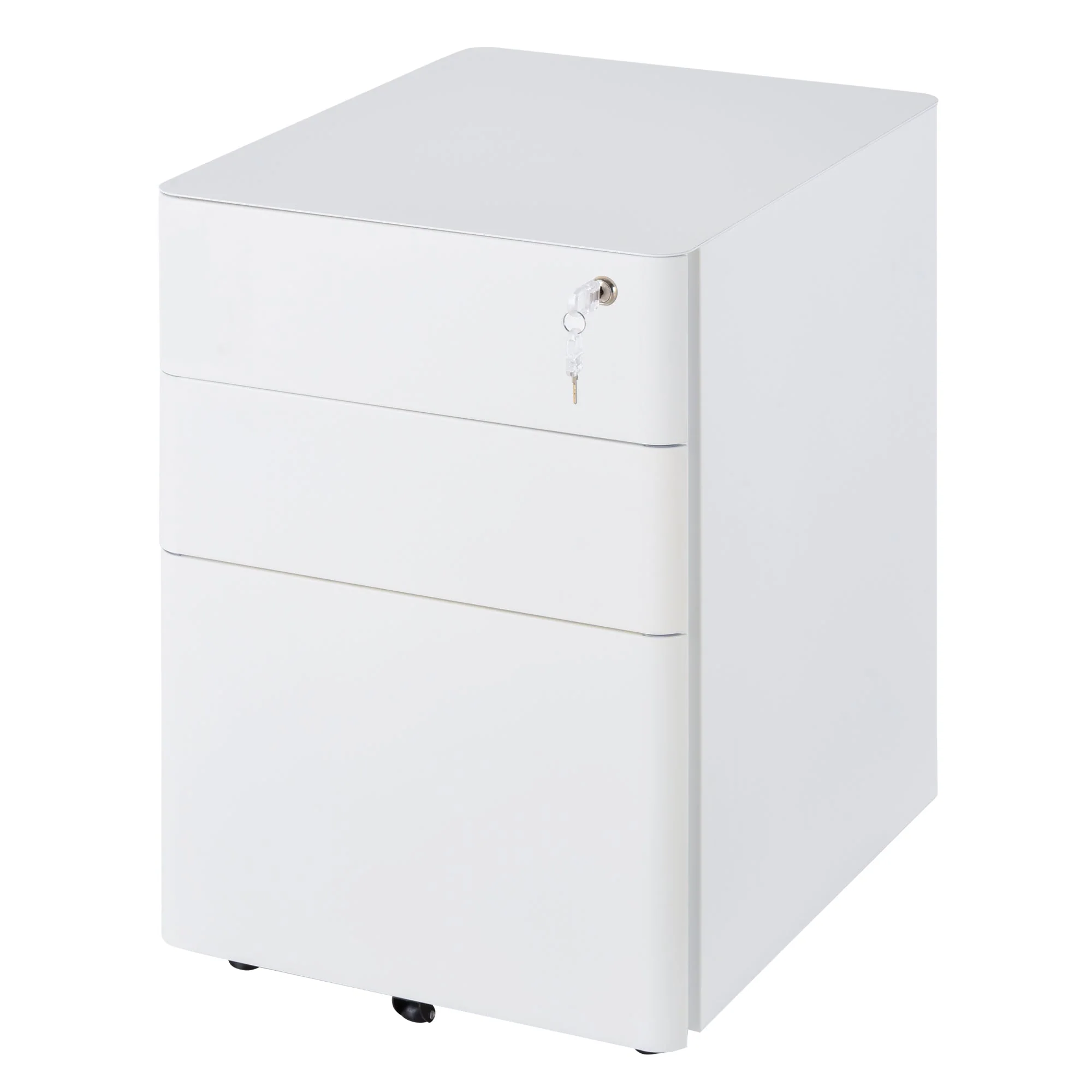 Vinsetto Fully Assembled 3 Drawer Steel Metal Filing Cabinet Lockable Rolling Vertical File Cabinet White - Image 2