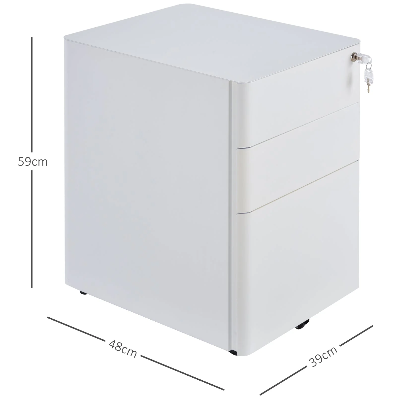 Vinsetto Fully Assembled 3 Drawer Steel Metal Filing Cabinet Lockable Rolling Vertical File Cabinet White - Image 3