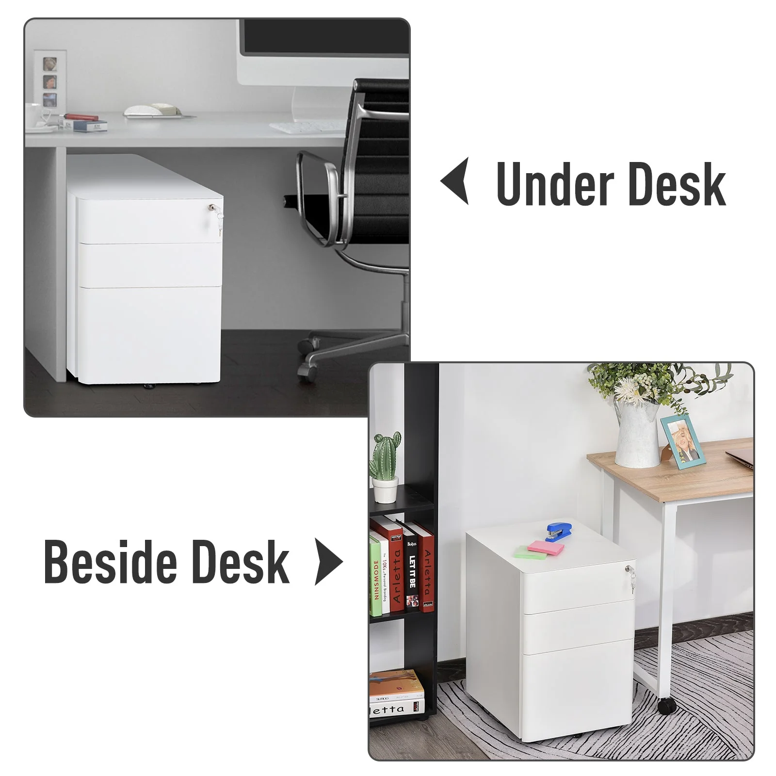 Vinsetto Fully Assembled 3 Drawer Steel Metal Filing Cabinet Lockable Rolling Vertical File Cabinet White - Image 7