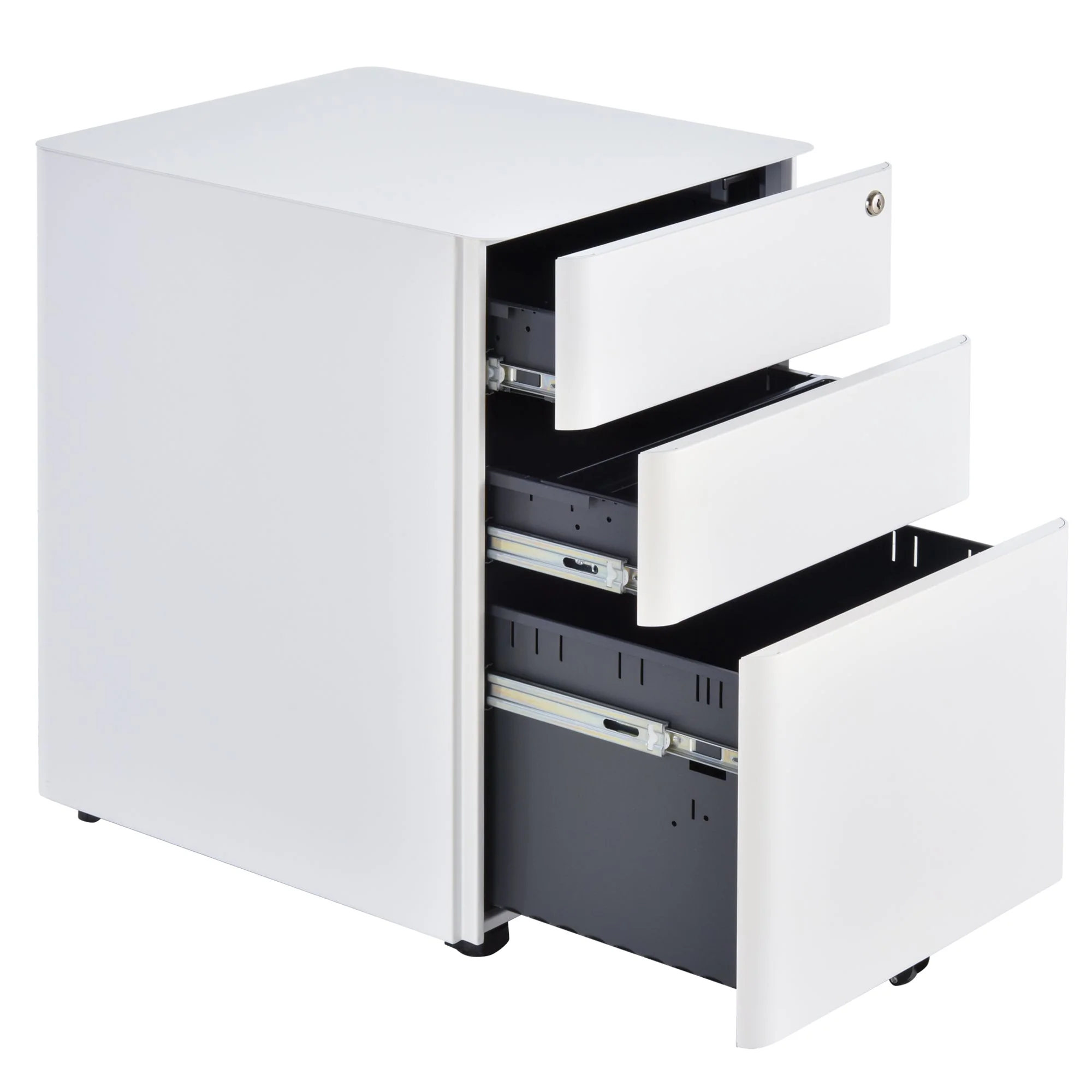 Vinsetto Fully Assembled 3 Drawer Steel Metal Filing Cabinet Lockable Rolling Vertical File Cabinet White - Image 8