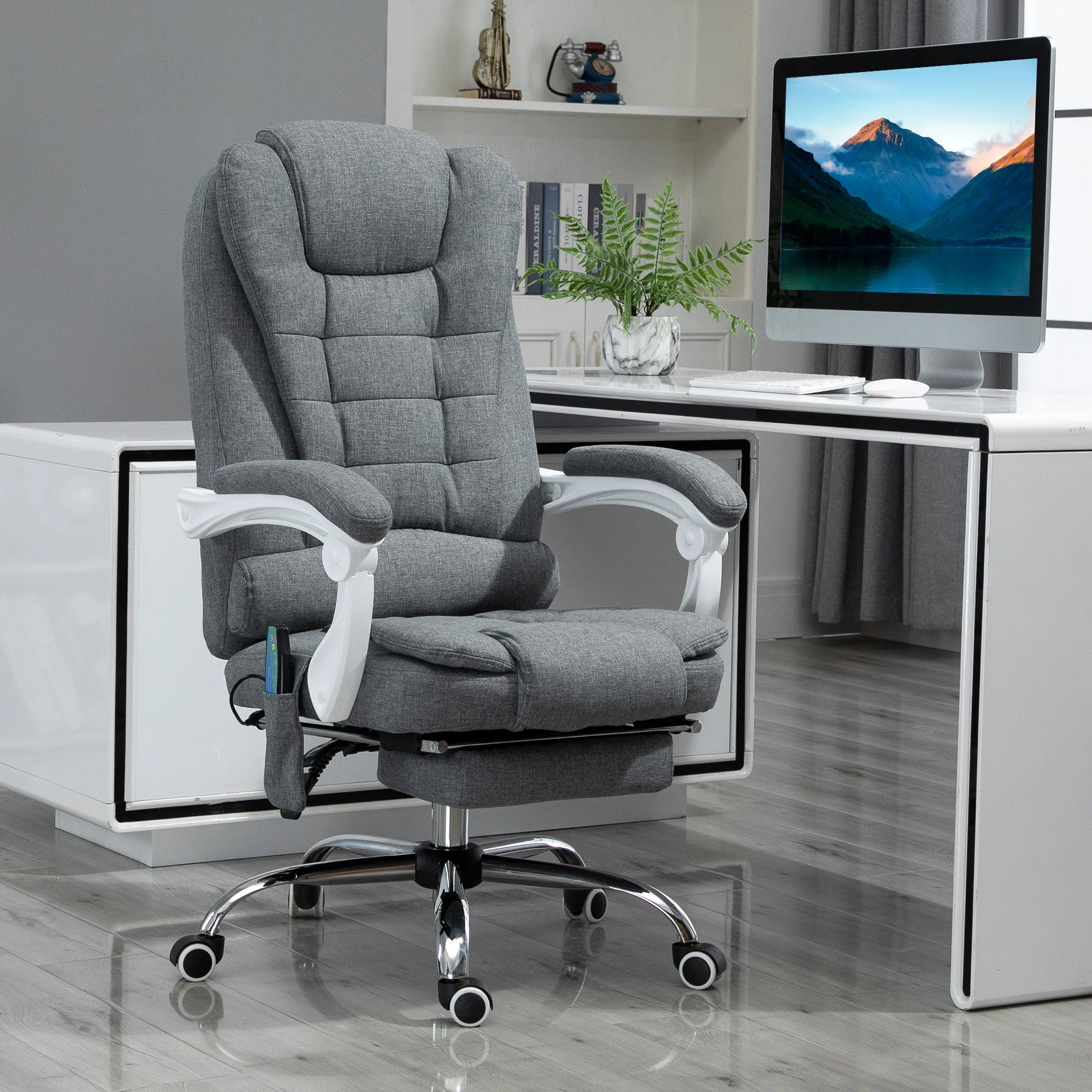 Vinsetto Heated 6 Points Vibration Massage Executive Office Chair Adjustable Swivel Ergonomic High Back Desk Chair Recliner with Footrest Grey - Image 2