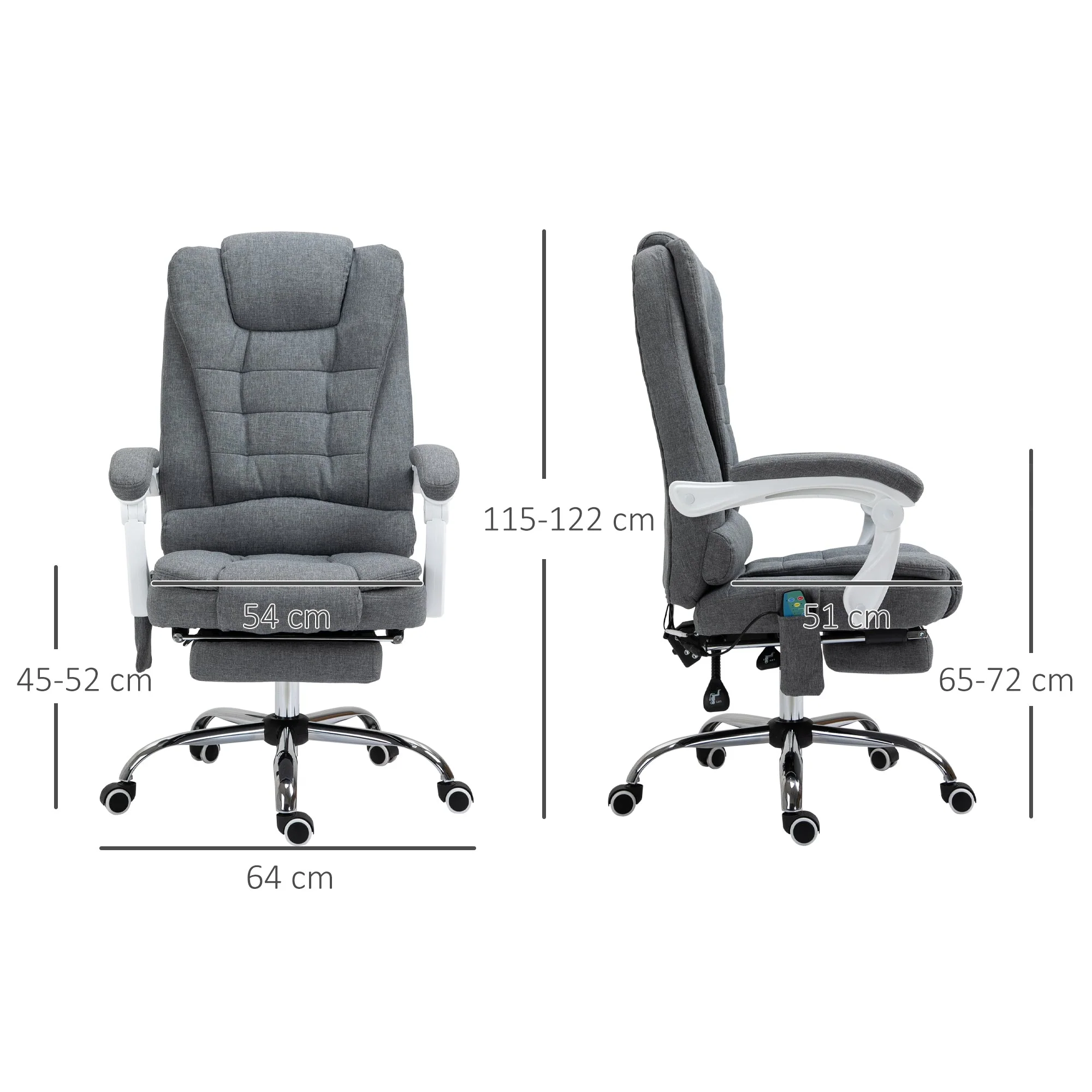 Vinsetto Heated 6 Points Vibration Massage Executive Office Chair Adjustable Swivel Ergonomic High Back Desk Chair Recliner with Footrest Grey - Image 3