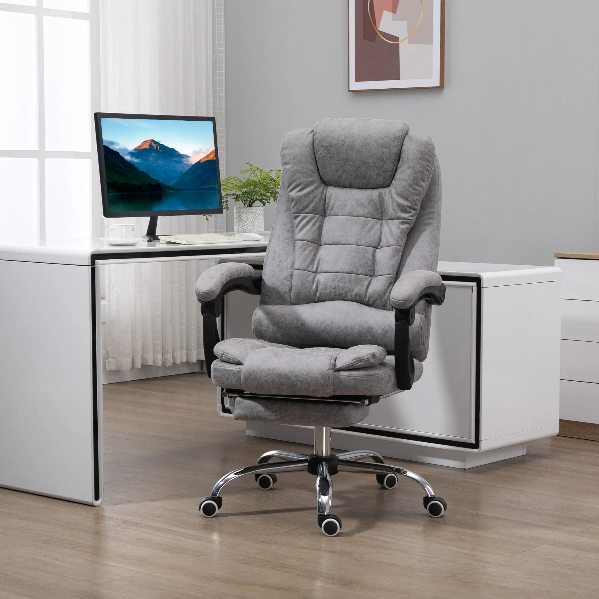 Vinsetto Heated 6 Points Vibration Massage Executive Office Chair Adjustable Swivel Ergonomic High Back Desk Chair Recliner With Footrest Grey - Image 2