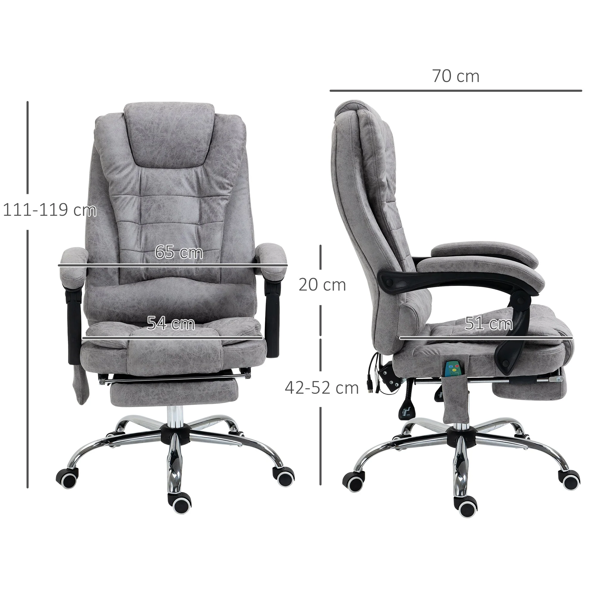 Vinsetto Heated 6 Points Vibration Massage Executive Office Chair Adjustable Swivel Ergonomic High Back Desk Chair Recliner With Footrest Grey - Image 3