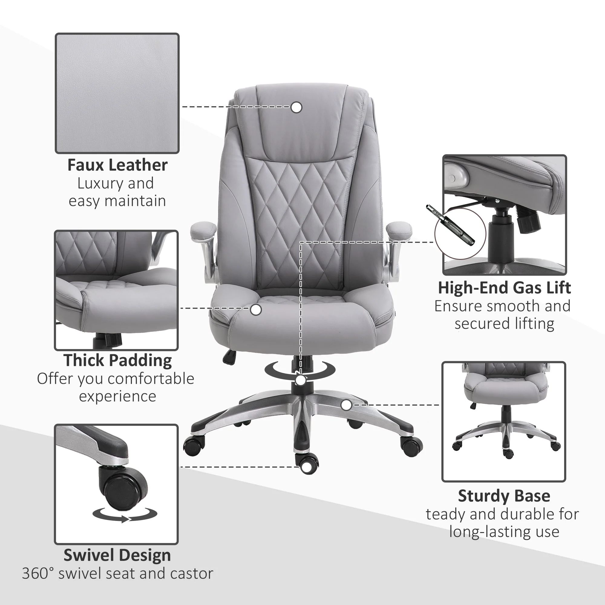 Vinsetto High Back Executive Office Chair Home Swivel PU Leather Ergonomic Chair - Image 6