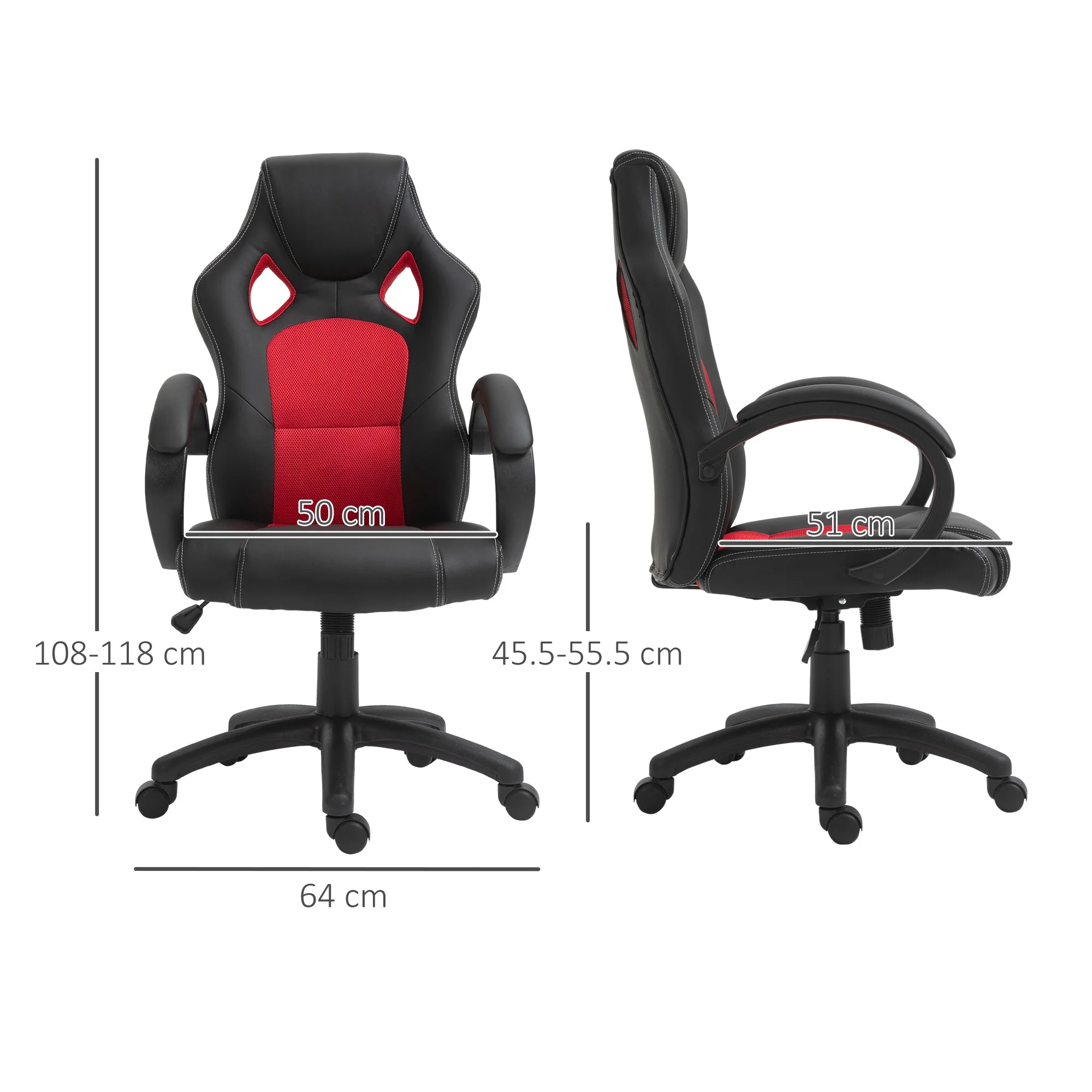 Vinsetto High-Back Office Chair Faux Leather Swivel Computer Desk Chair For Home Office With Wheels Armrests Black - Image 2
