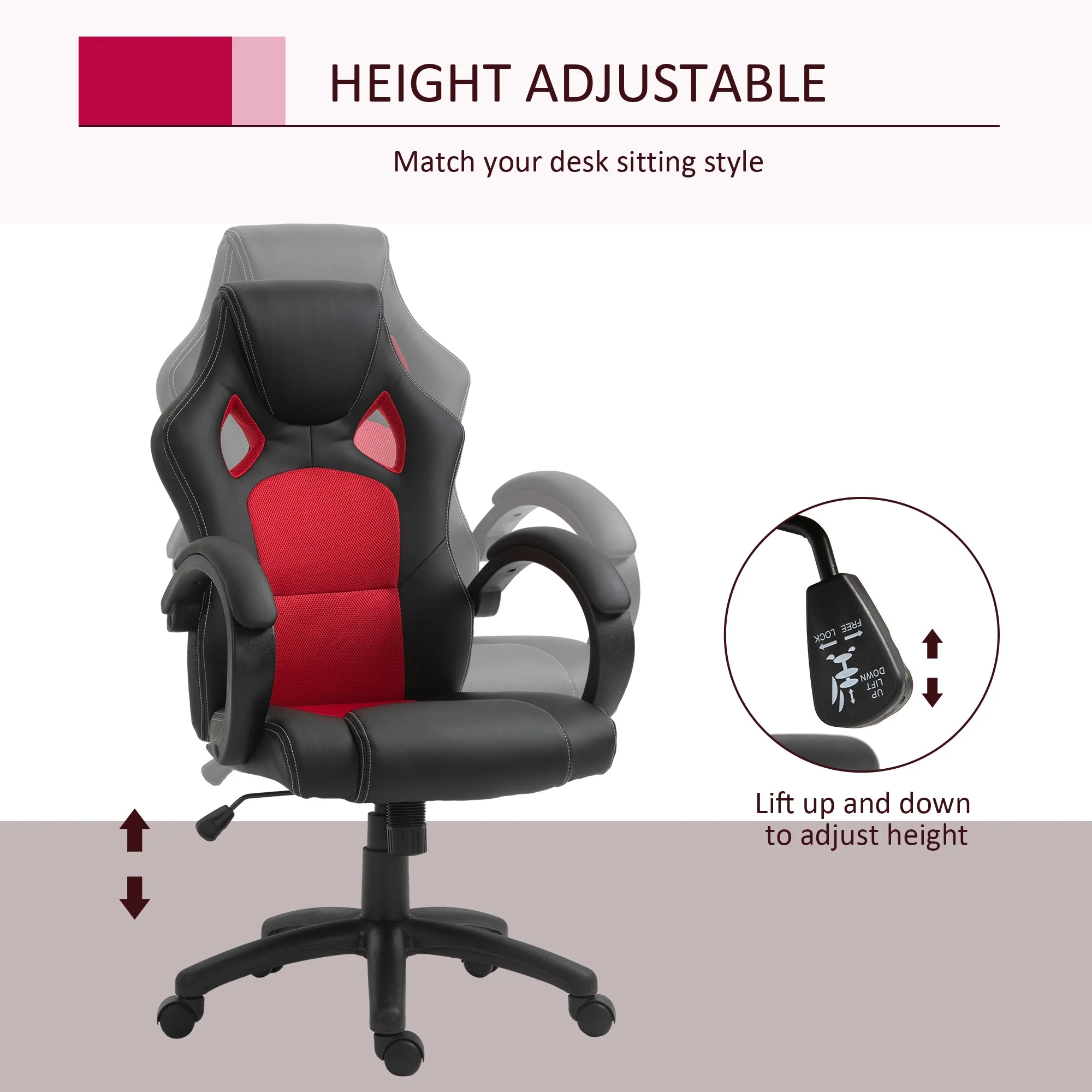 Vinsetto High-Back Office Chair Faux Leather Swivel Computer Desk Chair For Home Office With Wheels Armrests Black - Image 3