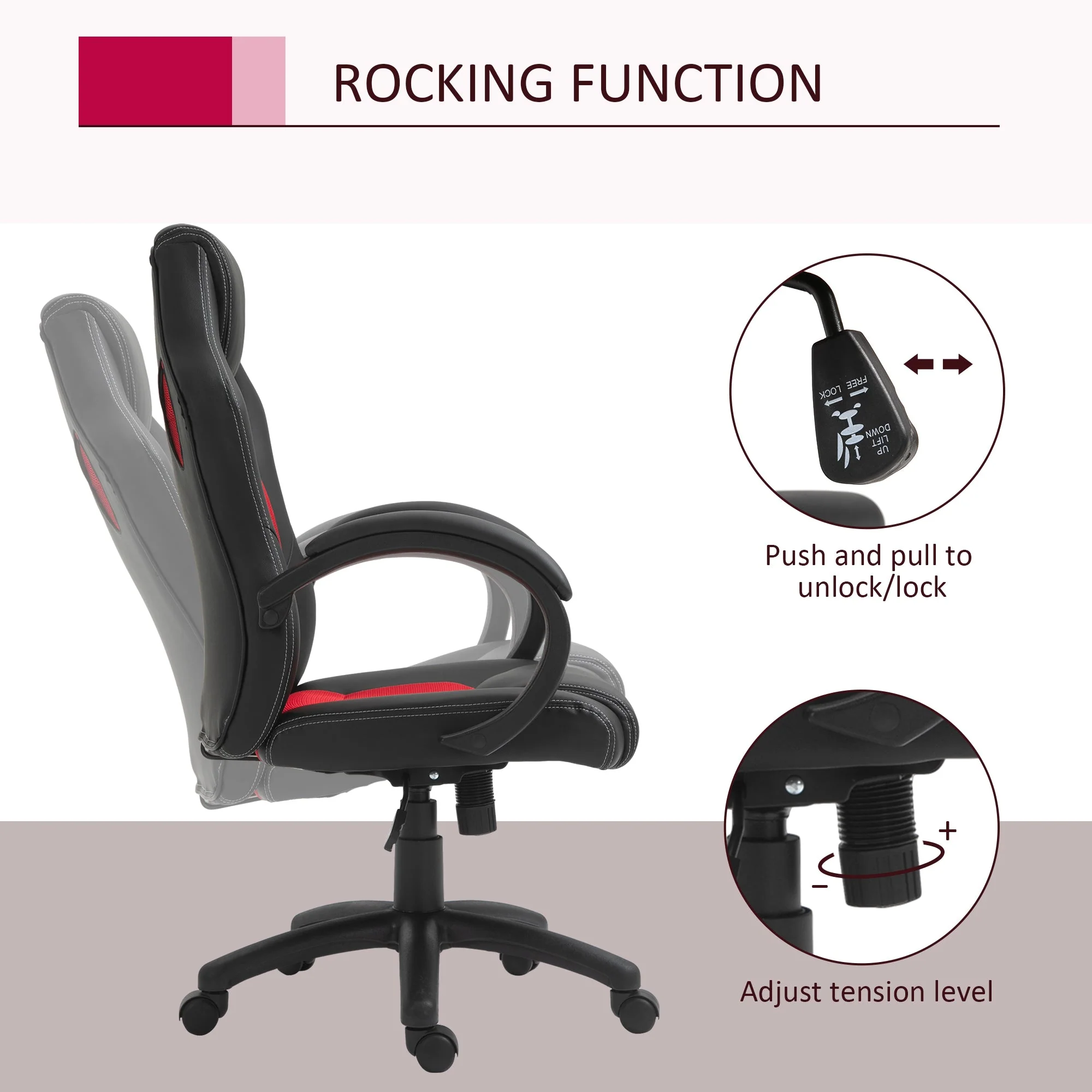 Vinsetto High-Back Office Chair Faux Leather Swivel Computer Desk Chair For Home Office With Wheels Armrests Black - Image 4