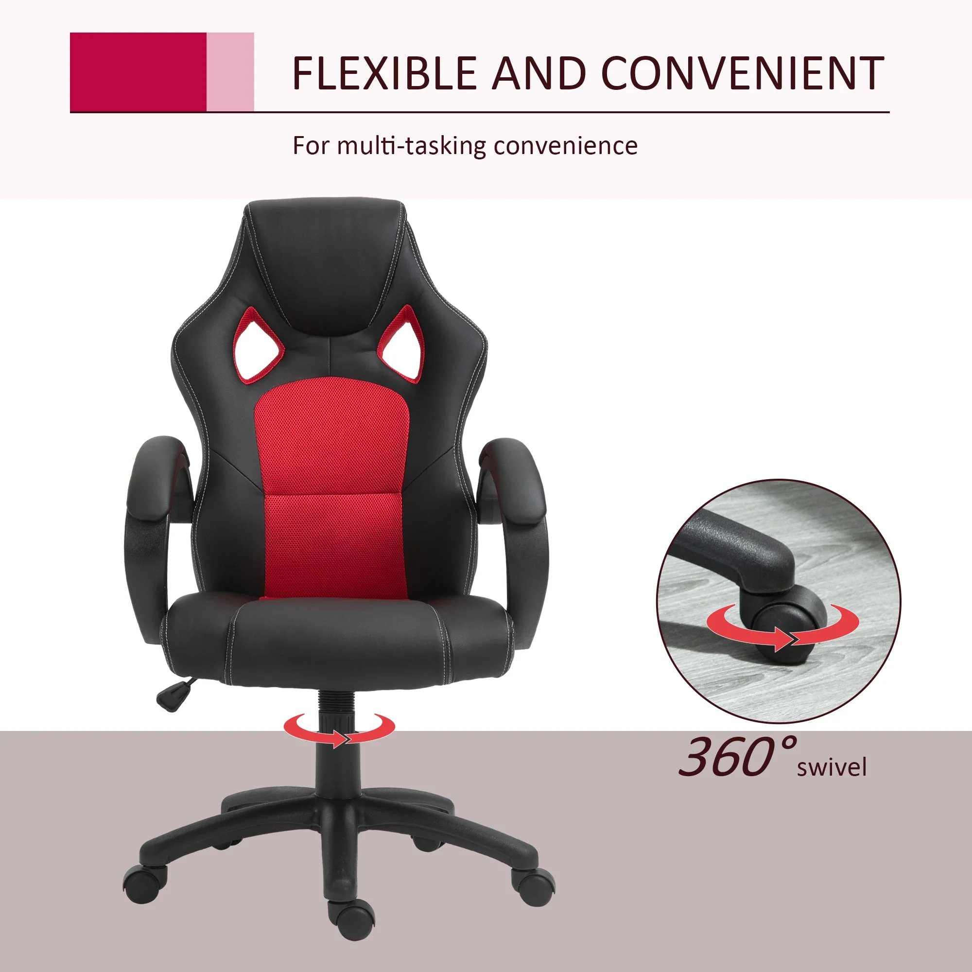 Vinsetto High-Back Office Chair Faux Leather Swivel Computer Desk Chair For Home Office With Wheels Armrests Black - Image 5