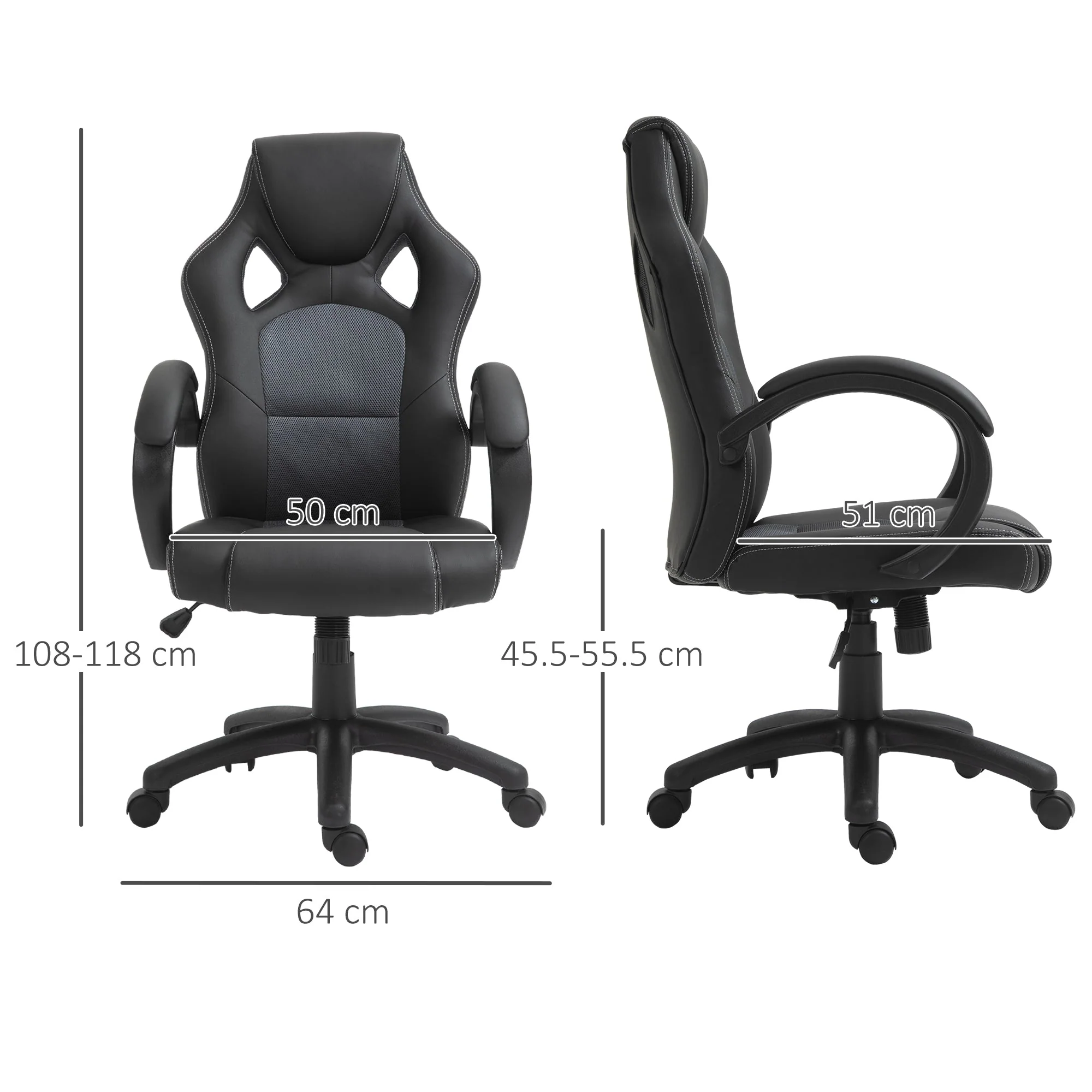 Vinsetto High-Back Office Chair Faux Leather Swivel Computer Desk Chair For Home Office With Wheels Armrests Black - Image 2