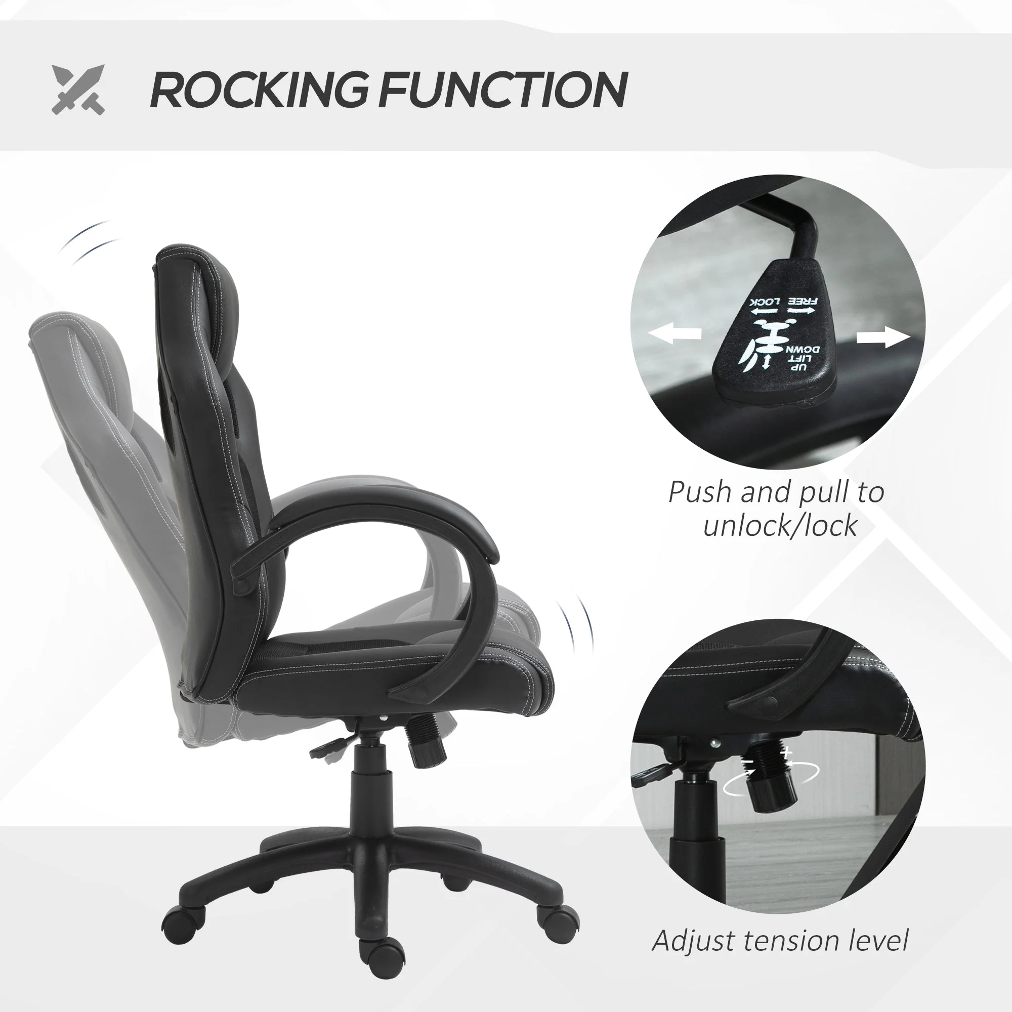 Vinsetto High-Back Office Chair Faux Leather Swivel Computer Desk Chair For Home Office With Wheels Armrests Black - Image 4