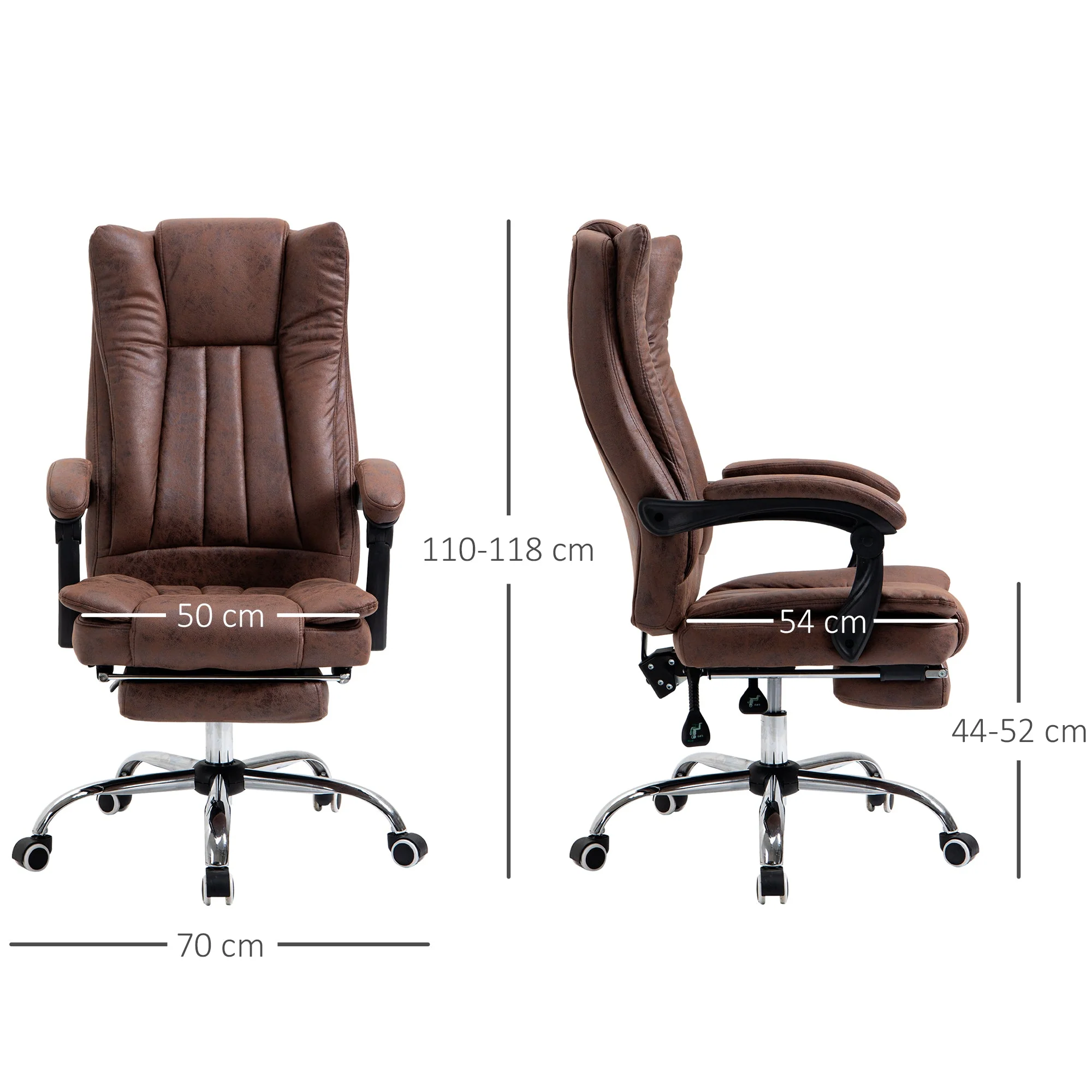 Vinsetto Home Office Chair Microfibre Desk Chair With Reclining Function Armrests Swivel Wheels Footrest Brown - Image 3