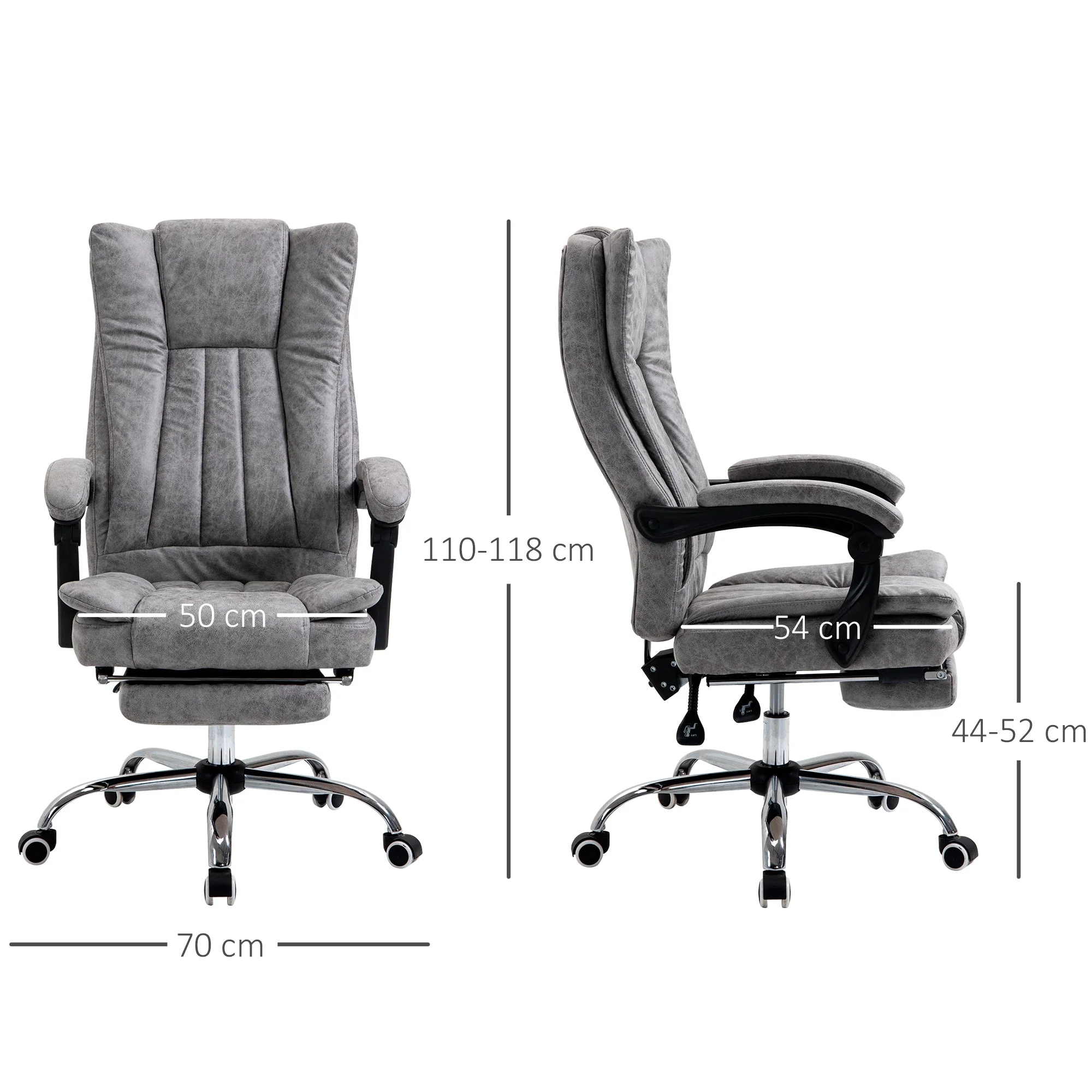 Vinsetto Home Office Chair Microfibre Desk Chair with Reclining Function Armrests Swivel Wheels Footrest Grey - Image 3