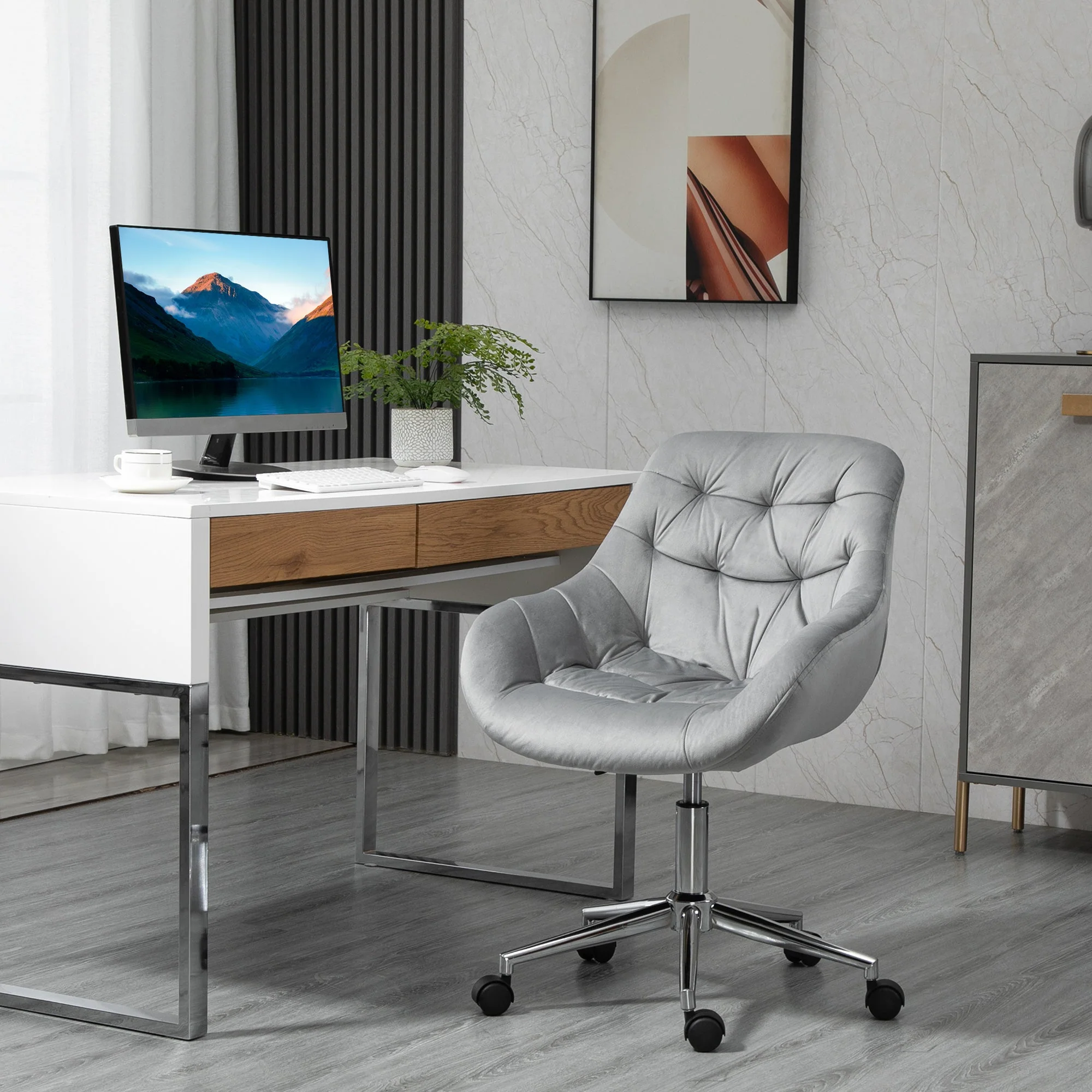 Vinsetto Home Office Chair Velvet Ergonomic Computer Chair Comfy Desk Chair with Adjustable Height - Image 2