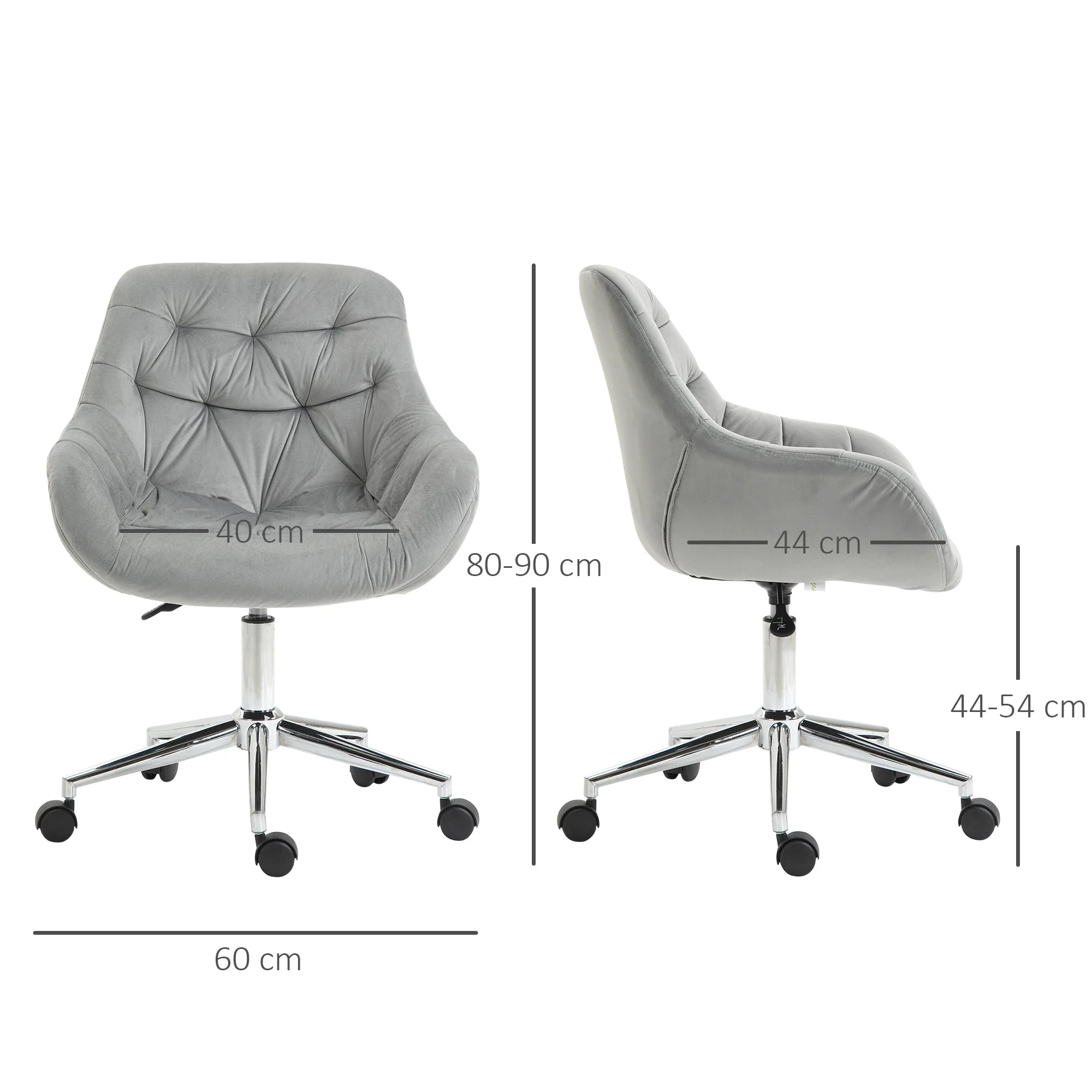 Vinsetto Home Office Chair Velvet Ergonomic Computer Chair Comfy Desk Chair with Adjustable Height - Image 3