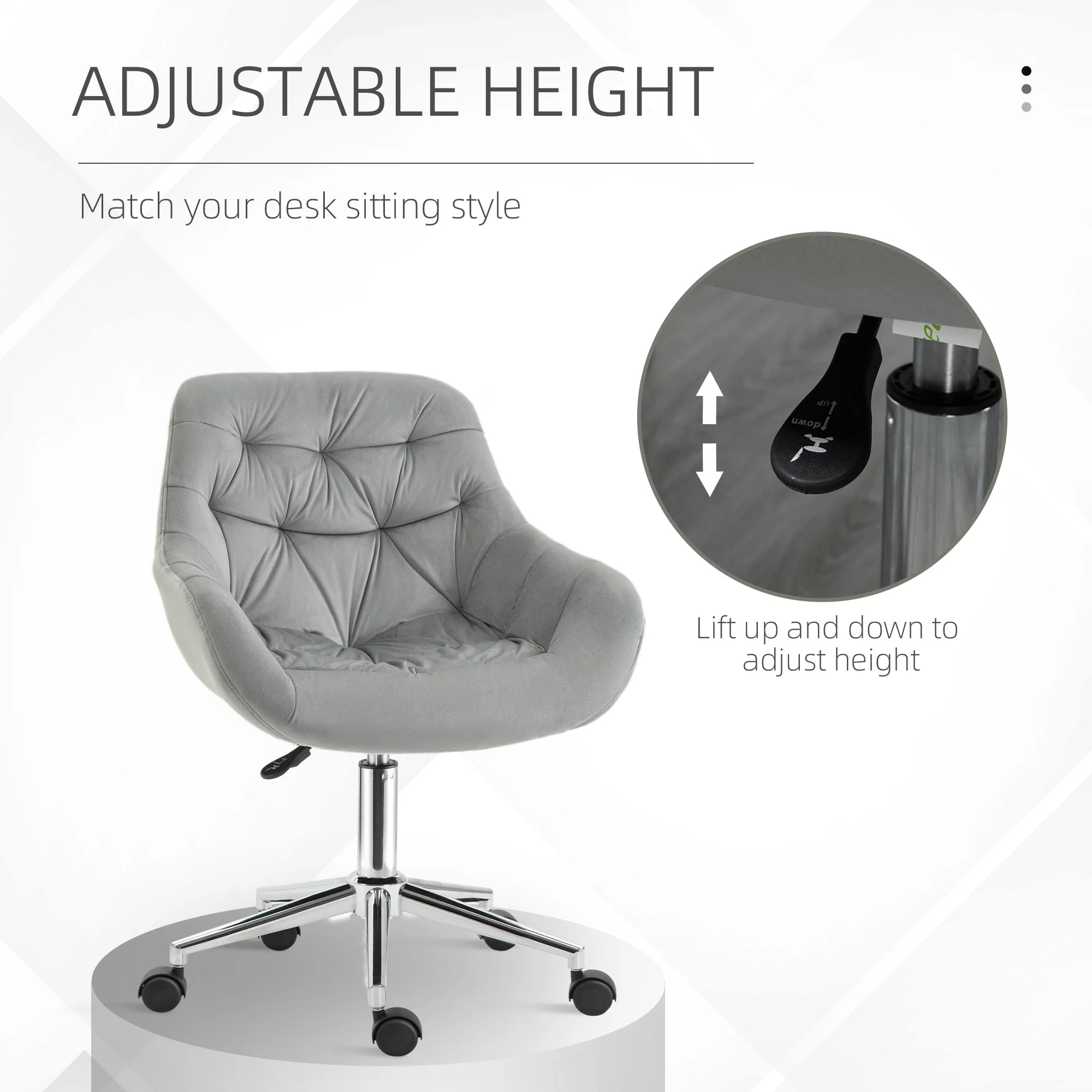 Vinsetto Home Office Chair Velvet Ergonomic Computer Chair Comfy Desk Chair with Adjustable Height - Image 4