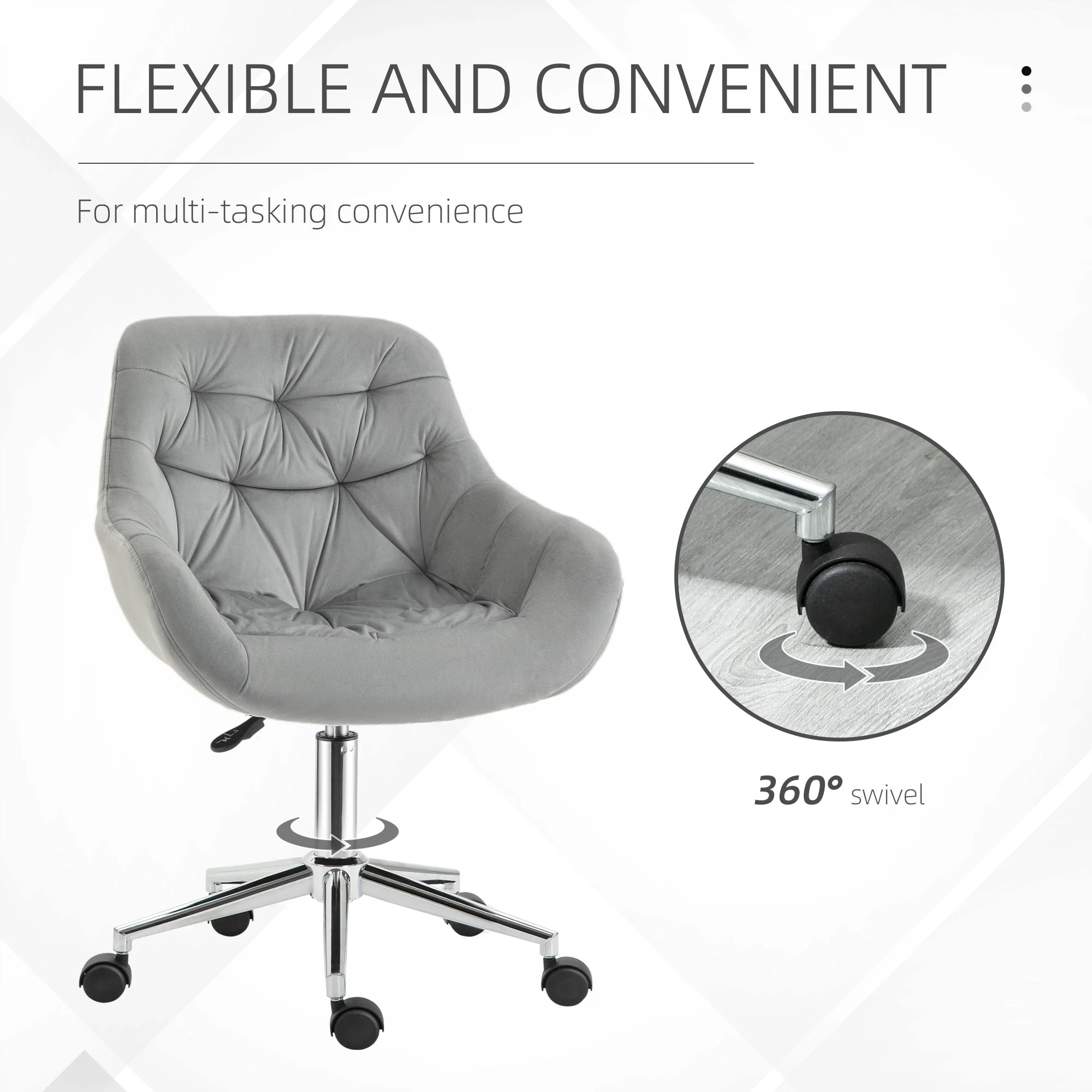 Vinsetto Home Office Chair Velvet Ergonomic Computer Chair Comfy Desk Chair with Adjustable Height - Image 5