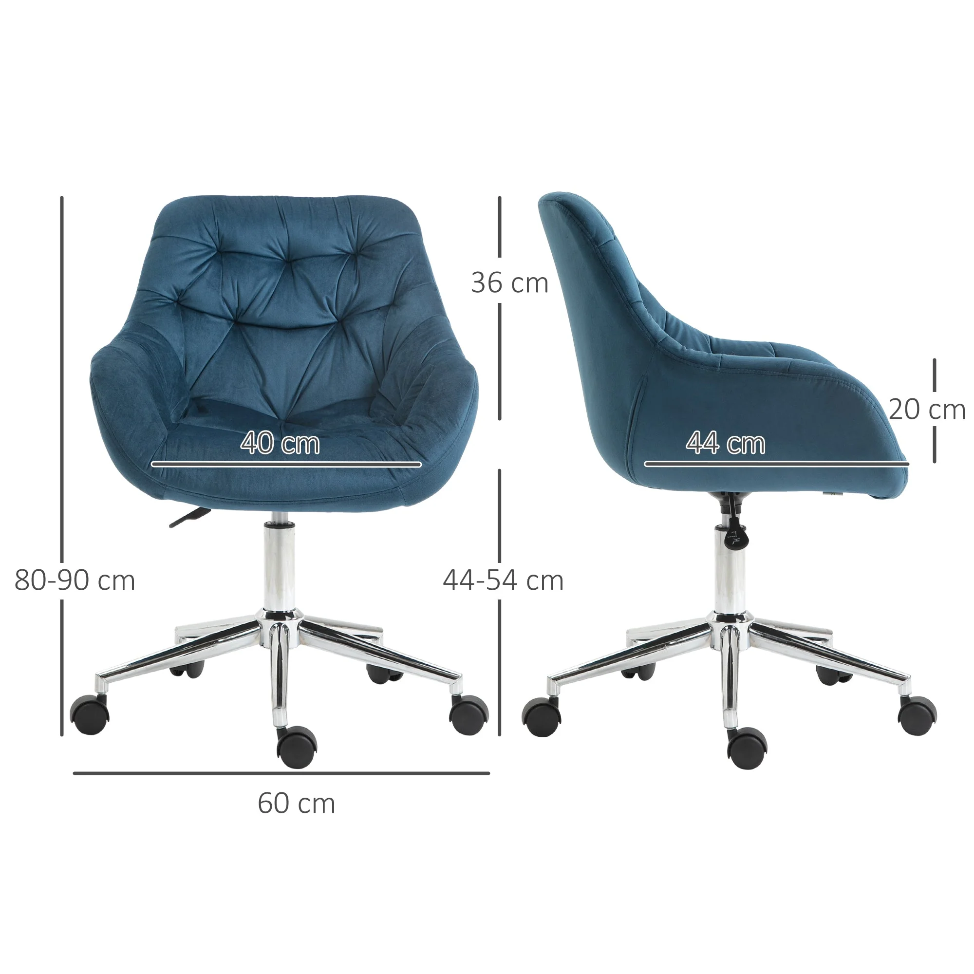 Vinsetto Home Office Chair Velvet Ergonomic Computer Chair Comfy Desk Chair with Adjustable Height - Image 3