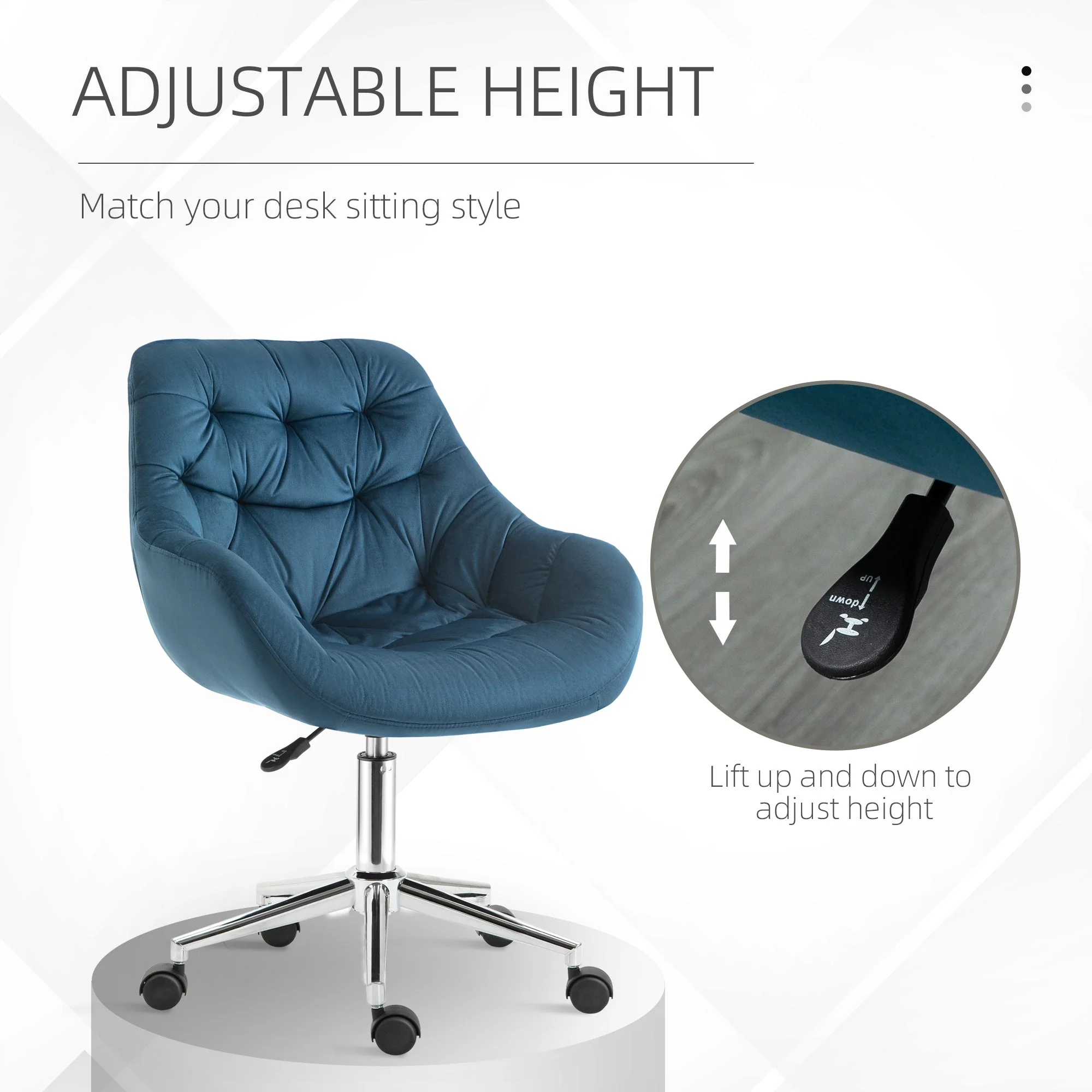 Vinsetto Home Office Chair Velvet Ergonomic Computer Chair Comfy Desk Chair with Adjustable Height - Image 4