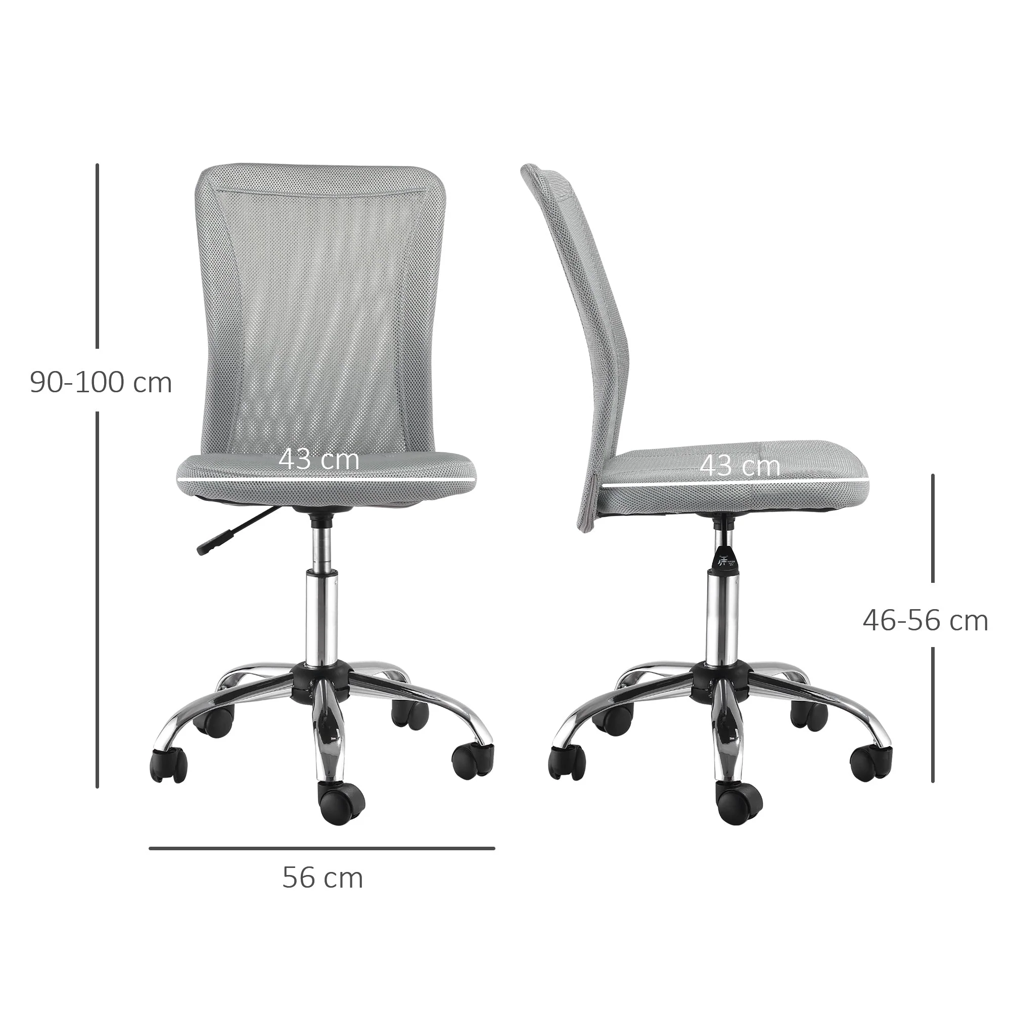 Vinsetto Home Office Mesh Task Chair Ergonomic Armless Mid Back Height Adjustable with Swivel Wheels - Image 3