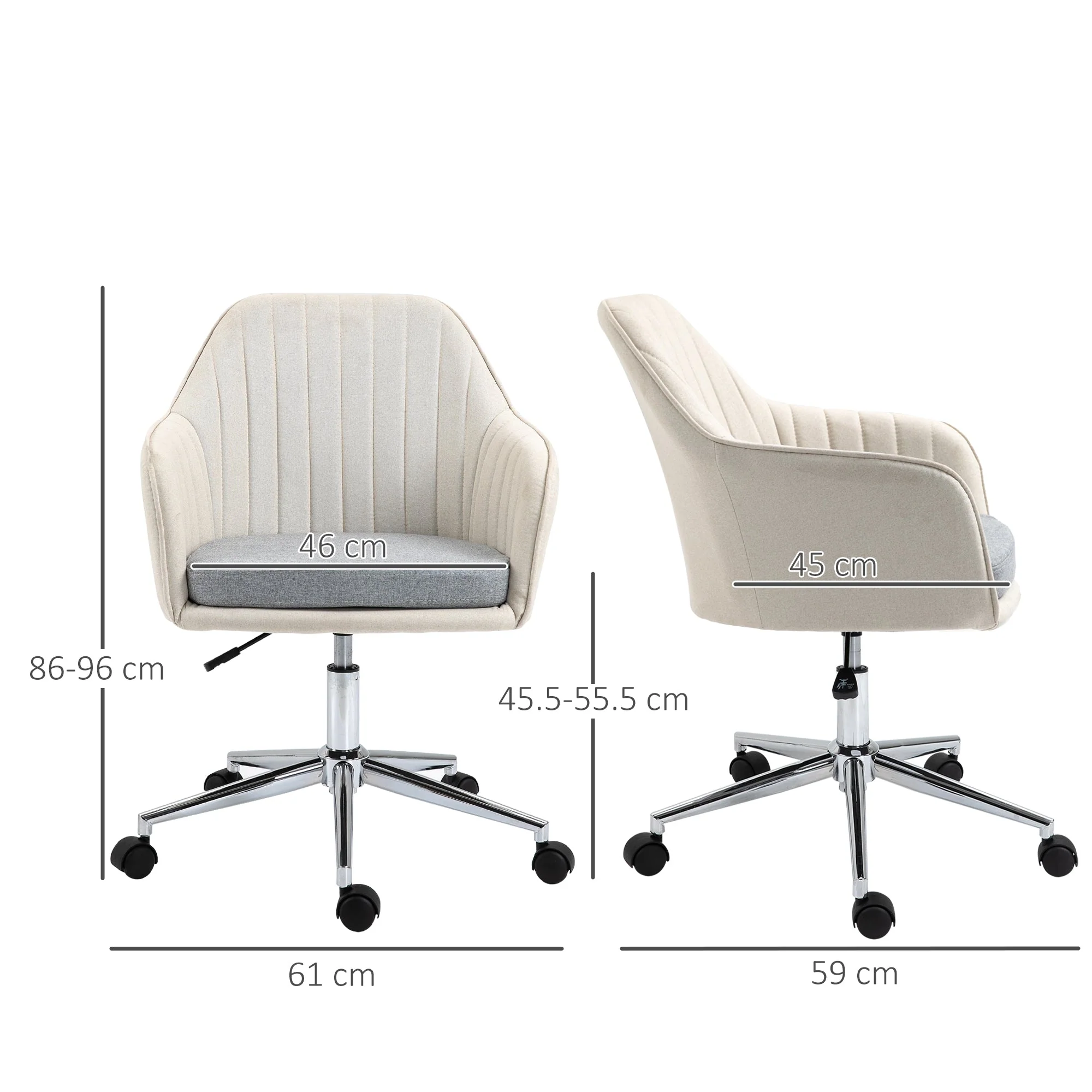 Vinsetto Leisure Office Chair Linen Swivel Computer Desk Chair Study With Wheel Beige - Image 3