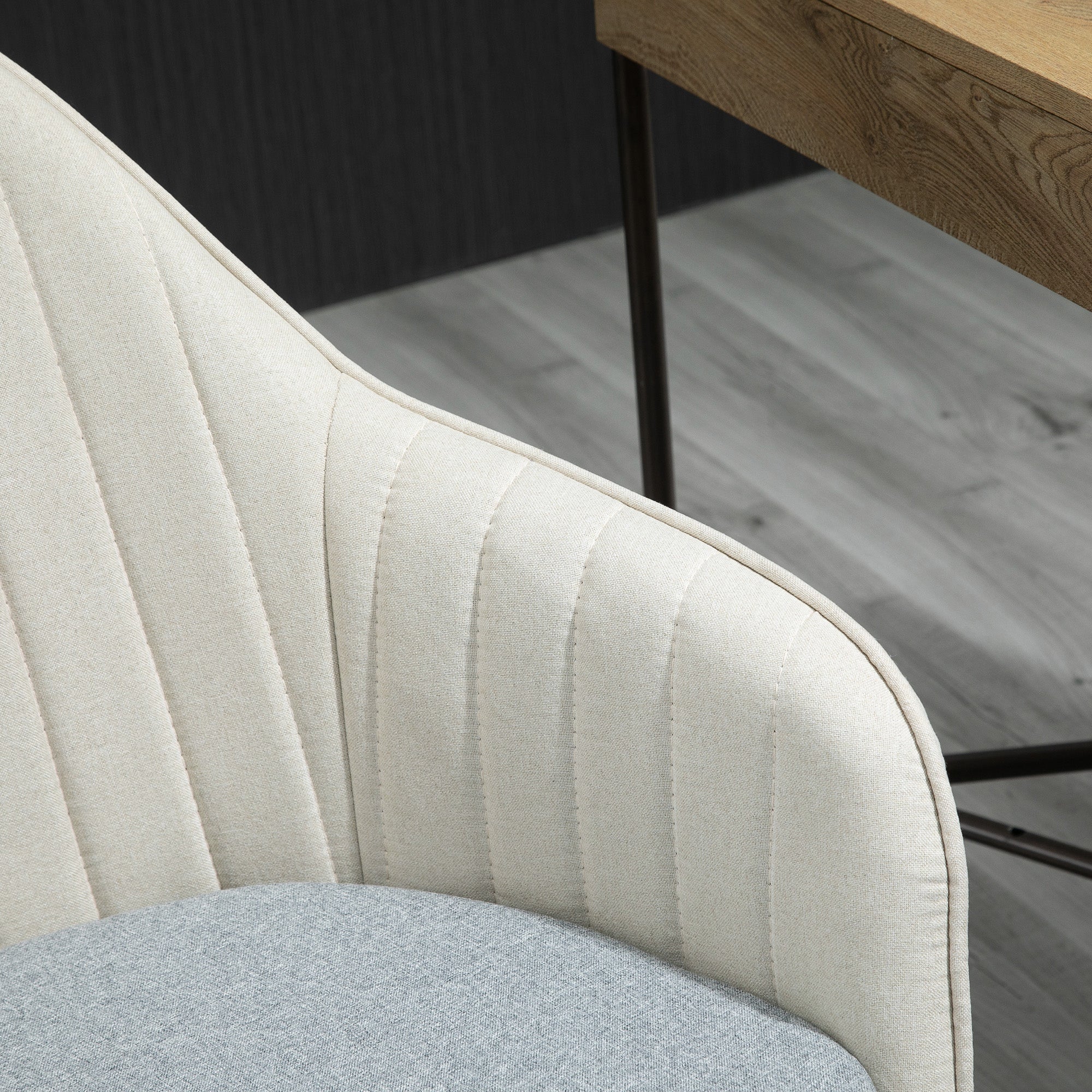 Vinsetto Leisure Office Chair Linen Swivel Computer Desk Chair Study With Wheel Beige - Image 8