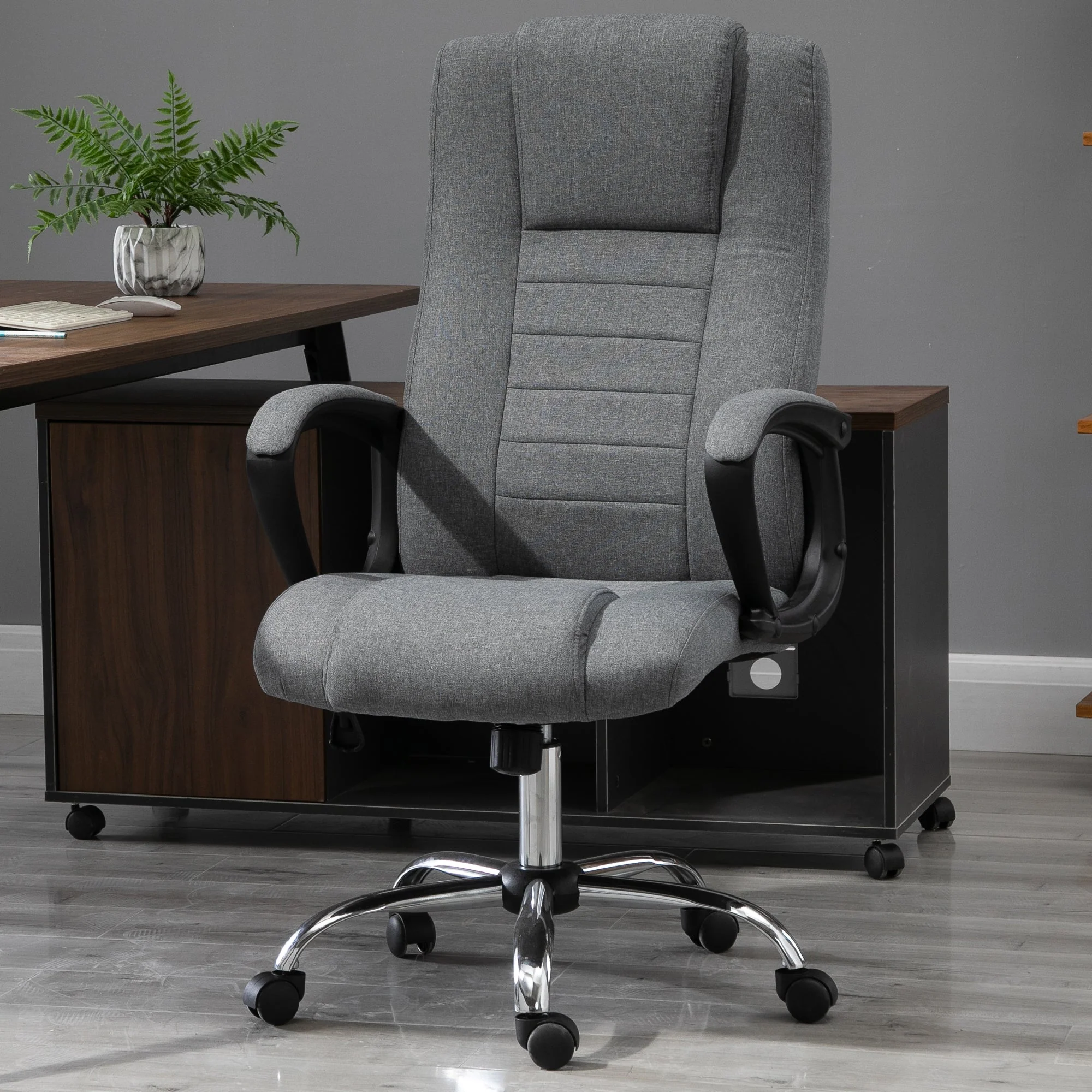 Vinsetto Linen Upholstered Tilting Home Office Chair Grey - Image 2