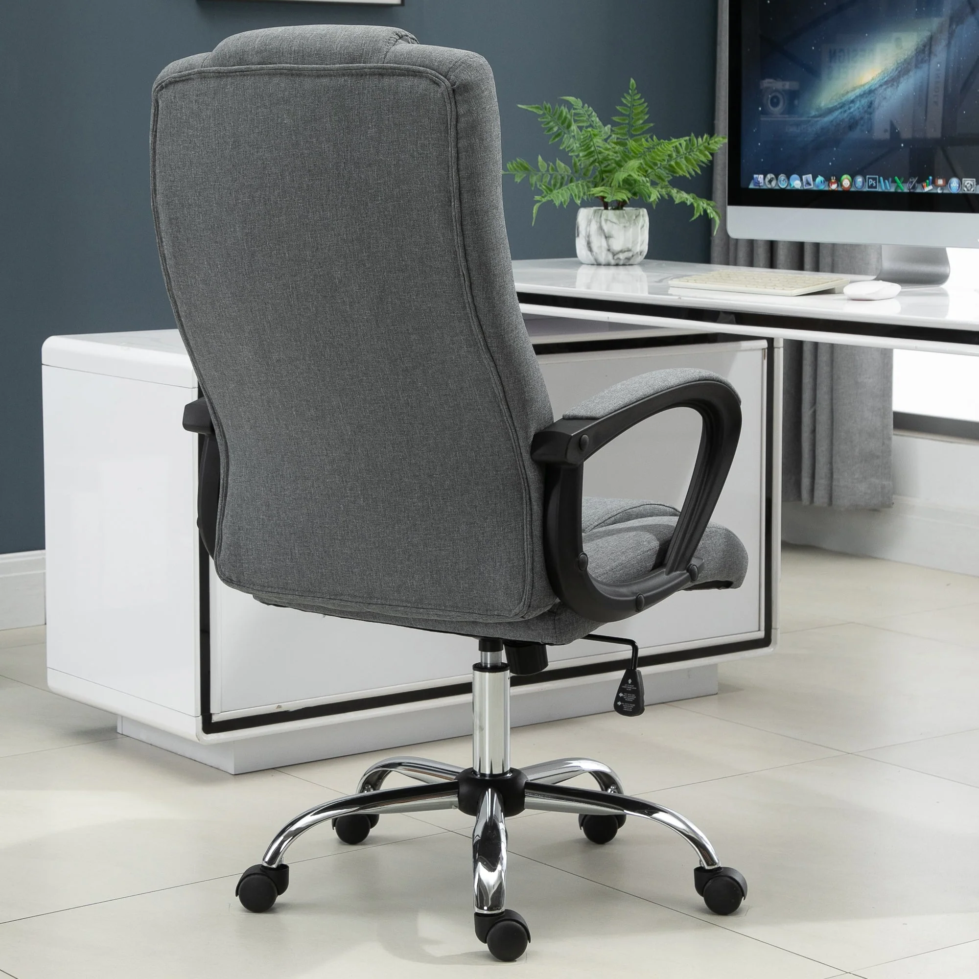 Vinsetto Linen Upholstered Tilting Home Office Chair Grey - Image 7