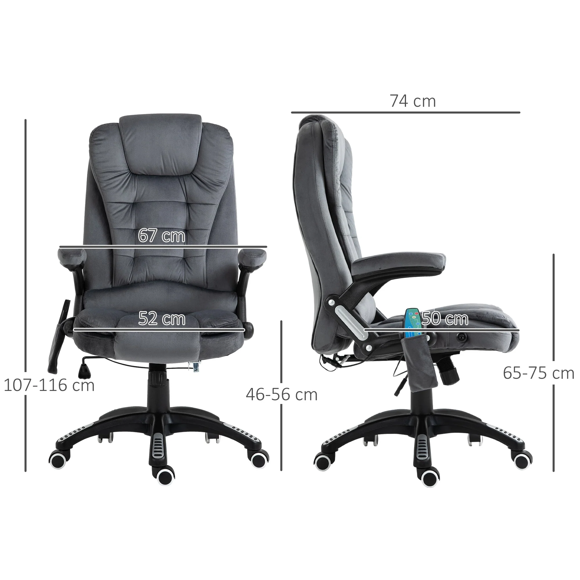 Vinsetto Massage Recliner Chair Heated Office Chair With Six Massage Points Velvet-Feel Fabric 360 Swivel Wheels Grey - Image 3