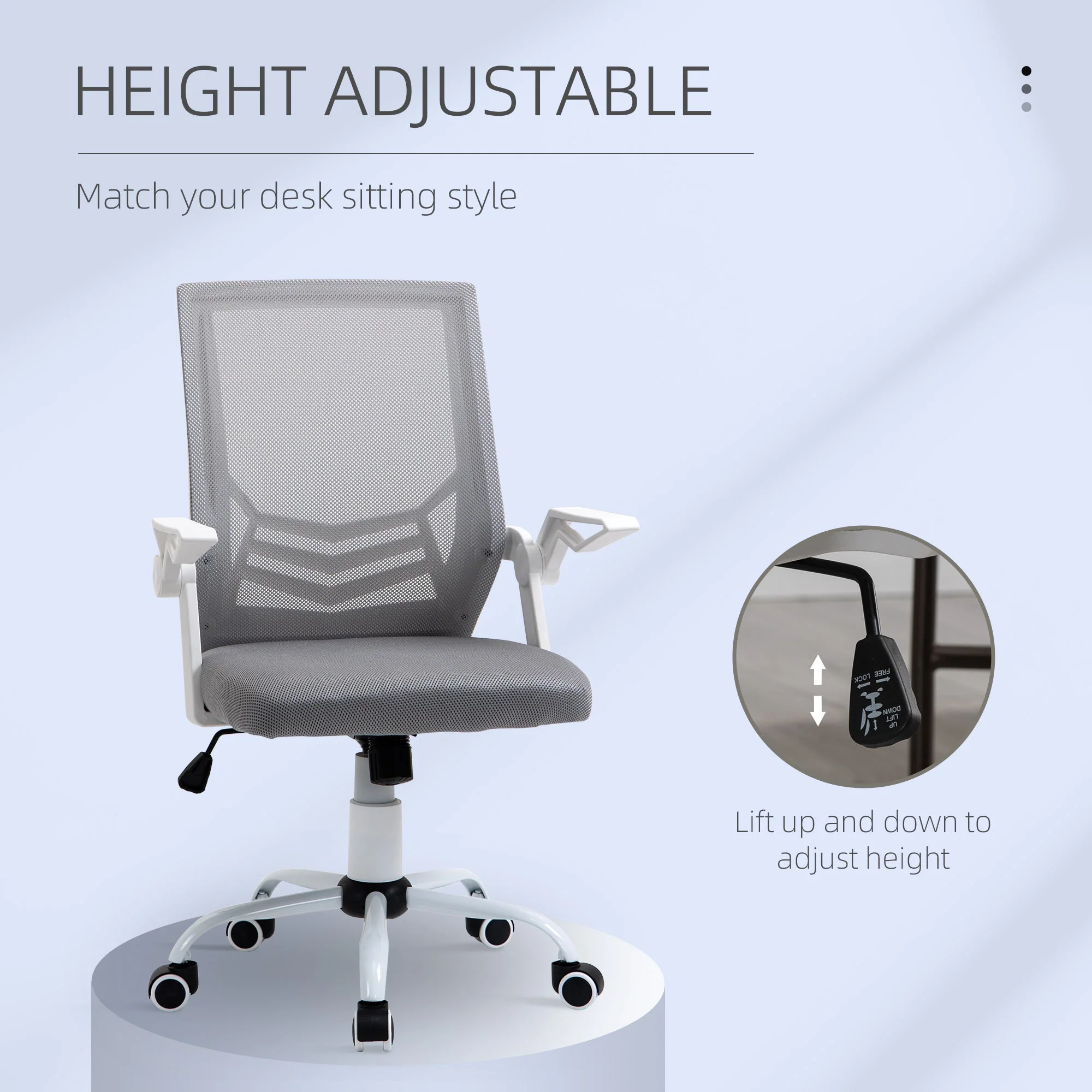 Vinsetto Mesh Office Chair Swivel Task Computer Desk Chair for Home with Lumbar Back Support - Image 3