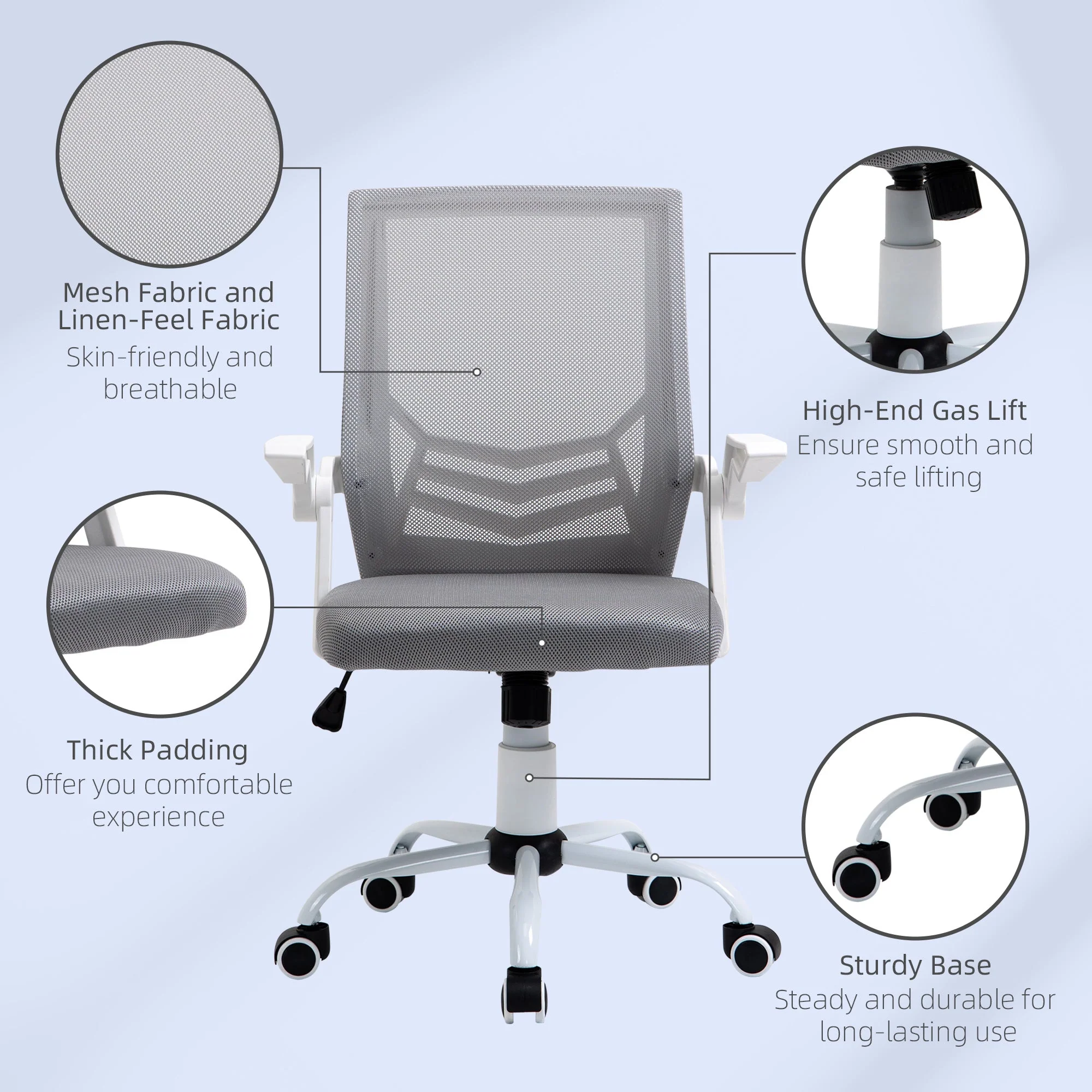 Vinsetto Mesh Office Chair Swivel Task Computer Desk Chair for Home with Lumbar Back Support - Image 8