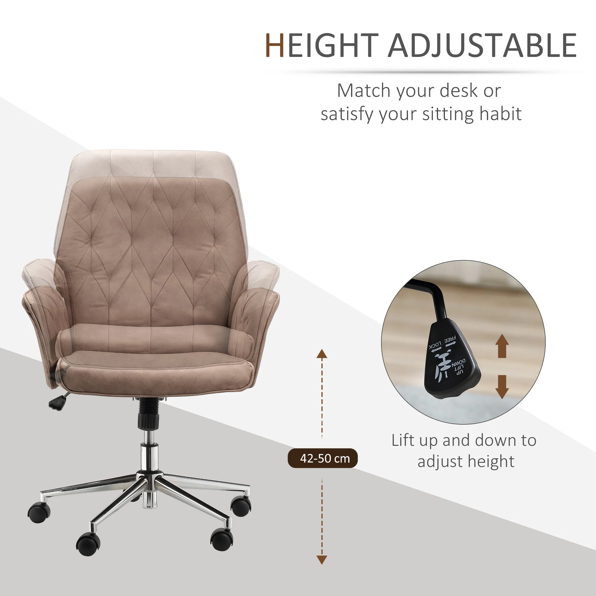 Vinsetto Micro Fibre Office Chair Mid Back Computer Desk Chair with Adjustable Seat - Image 4