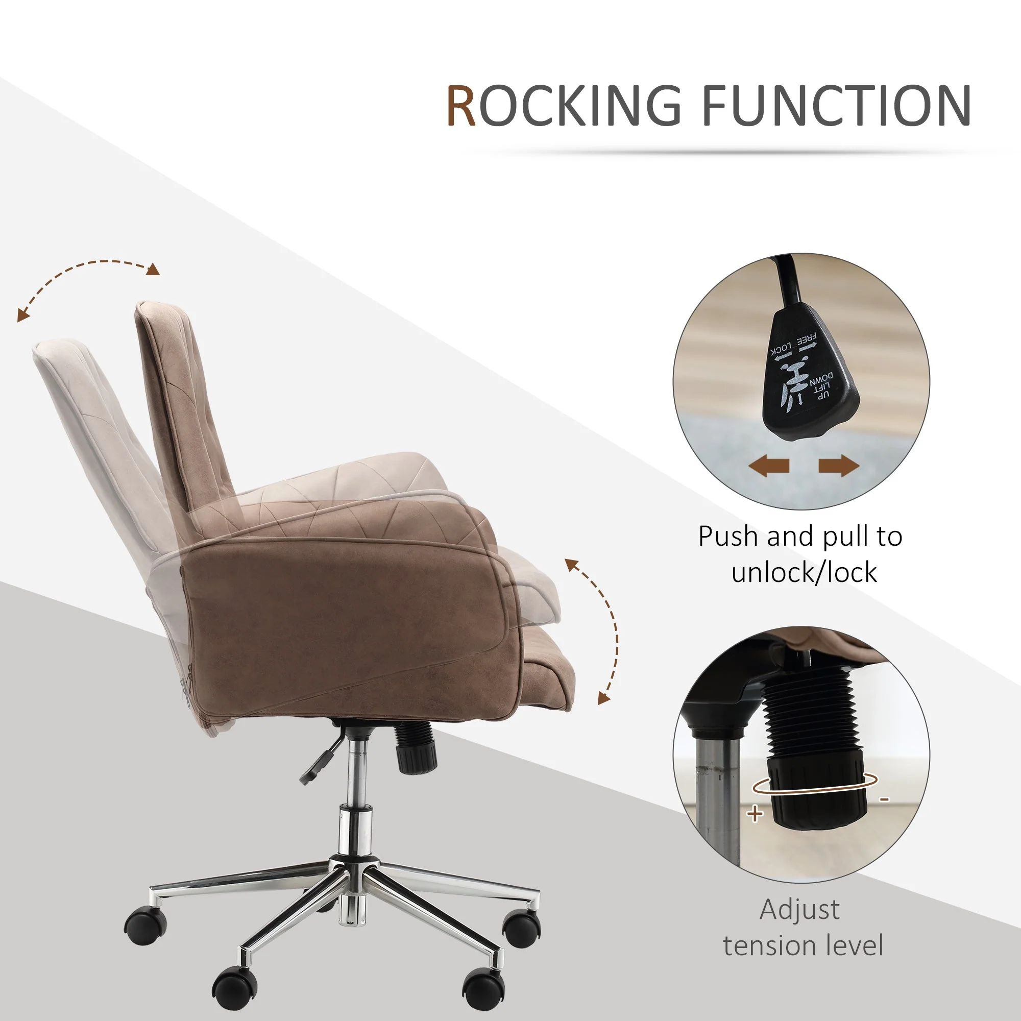 Vinsetto Micro Fibre Office Chair Mid Back Computer Desk Chair with Adjustable Seat - Image 5
