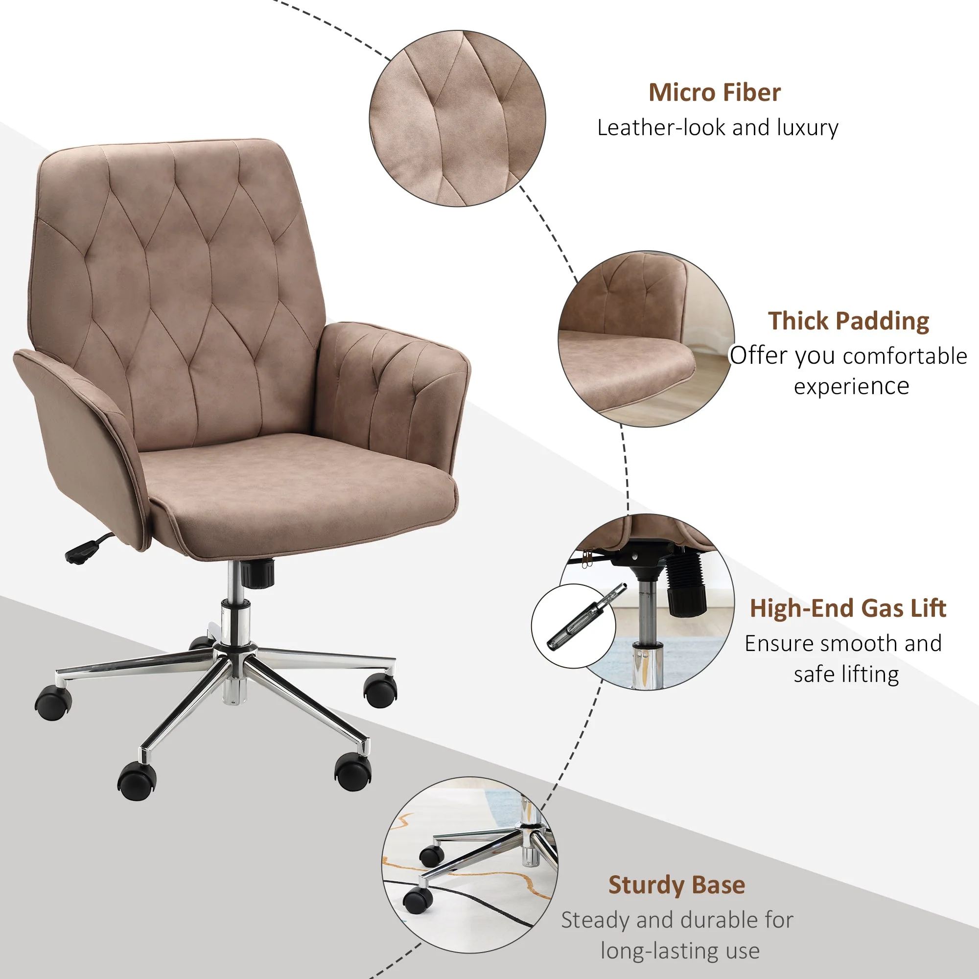 Vinsetto Micro Fibre Office Chair Mid Back Computer Desk Chair with Adjustable Seat - Image 7