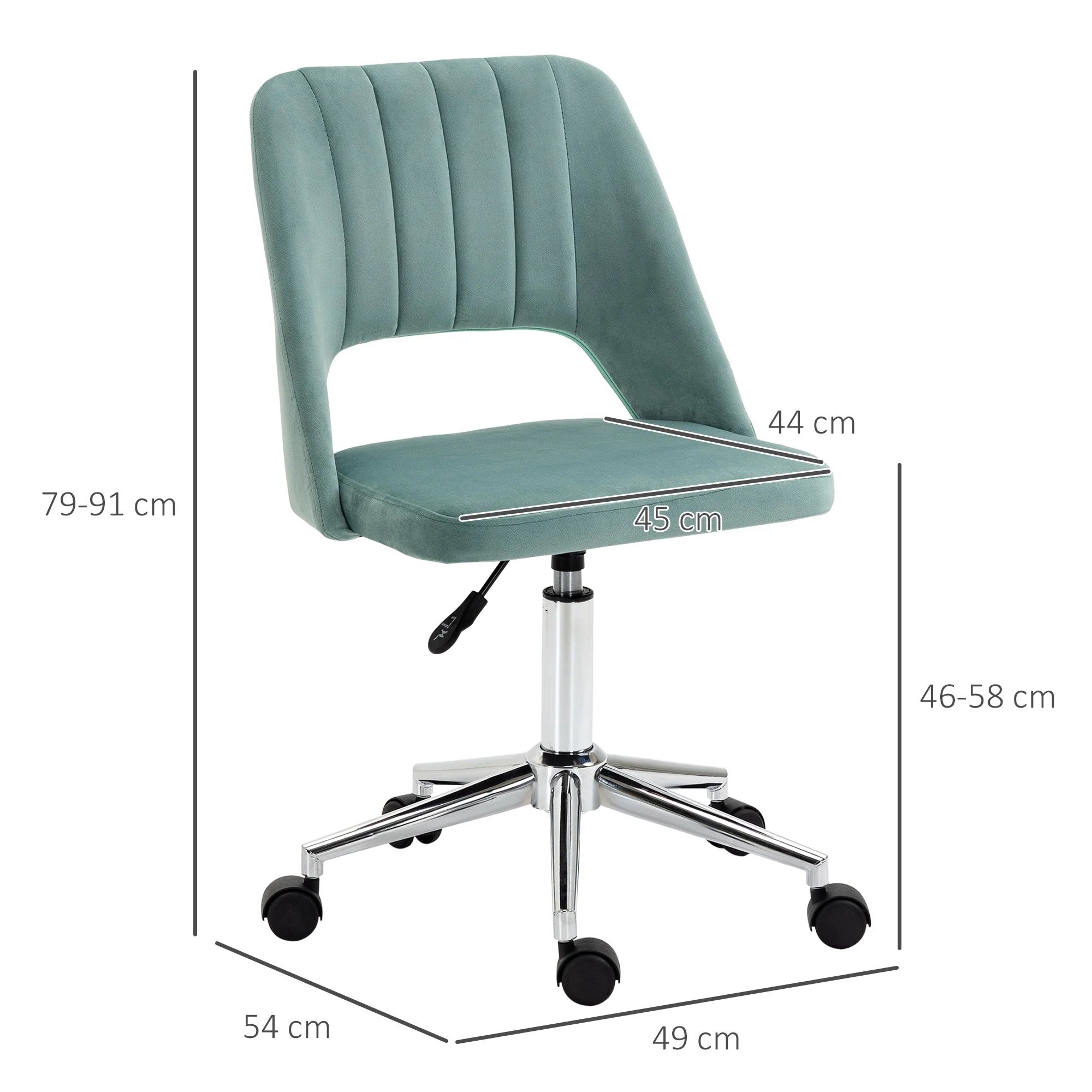 Vinsetto Mid Back Office Chair Velvet Fabric Swivel Scallop Shape Computer Desk Chair for Home Study Bedroom Green - Image 3