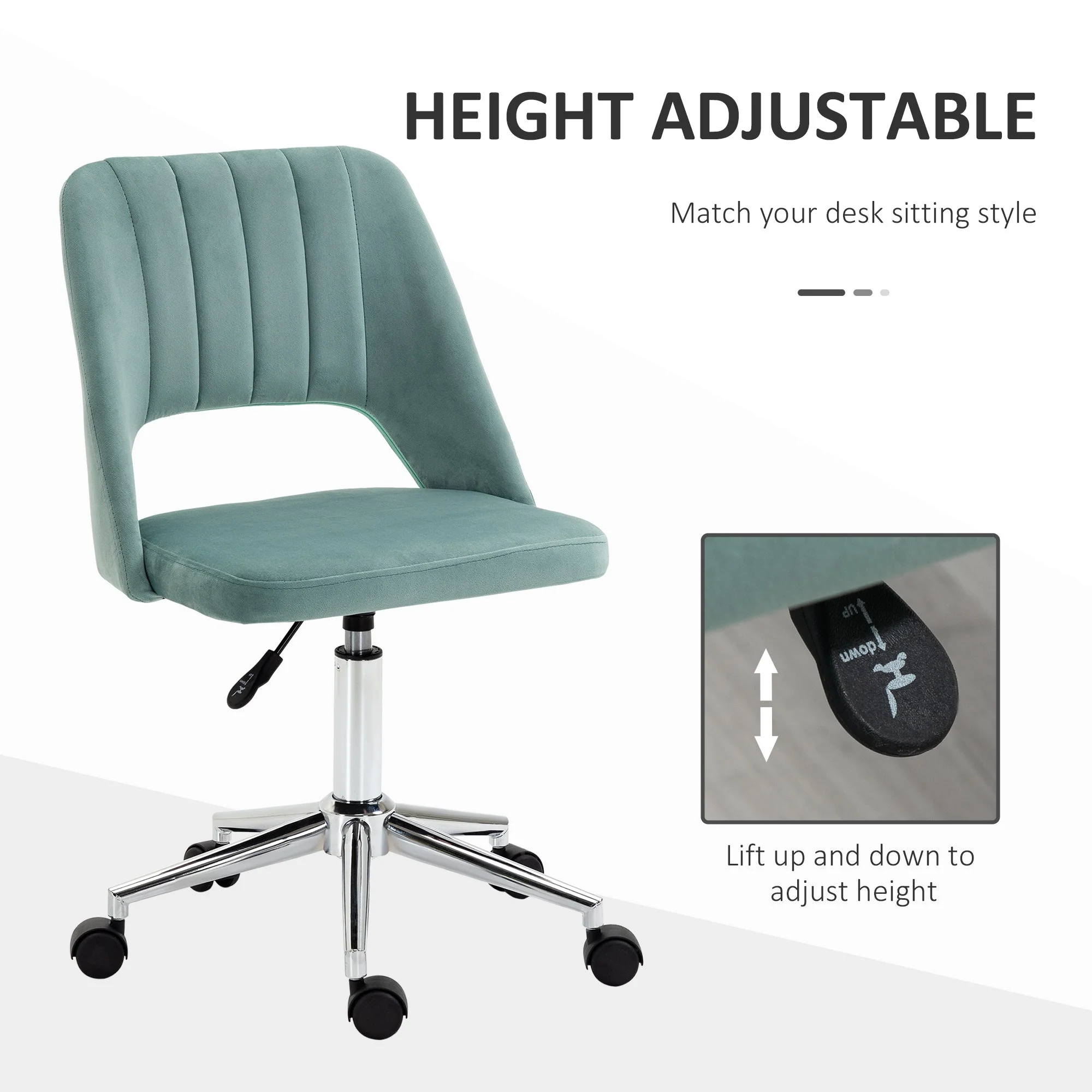 Vinsetto Mid Back Office Chair Velvet Fabric Swivel Scallop Shape Computer Desk Chair for Home Study Bedroom Green - Image 4