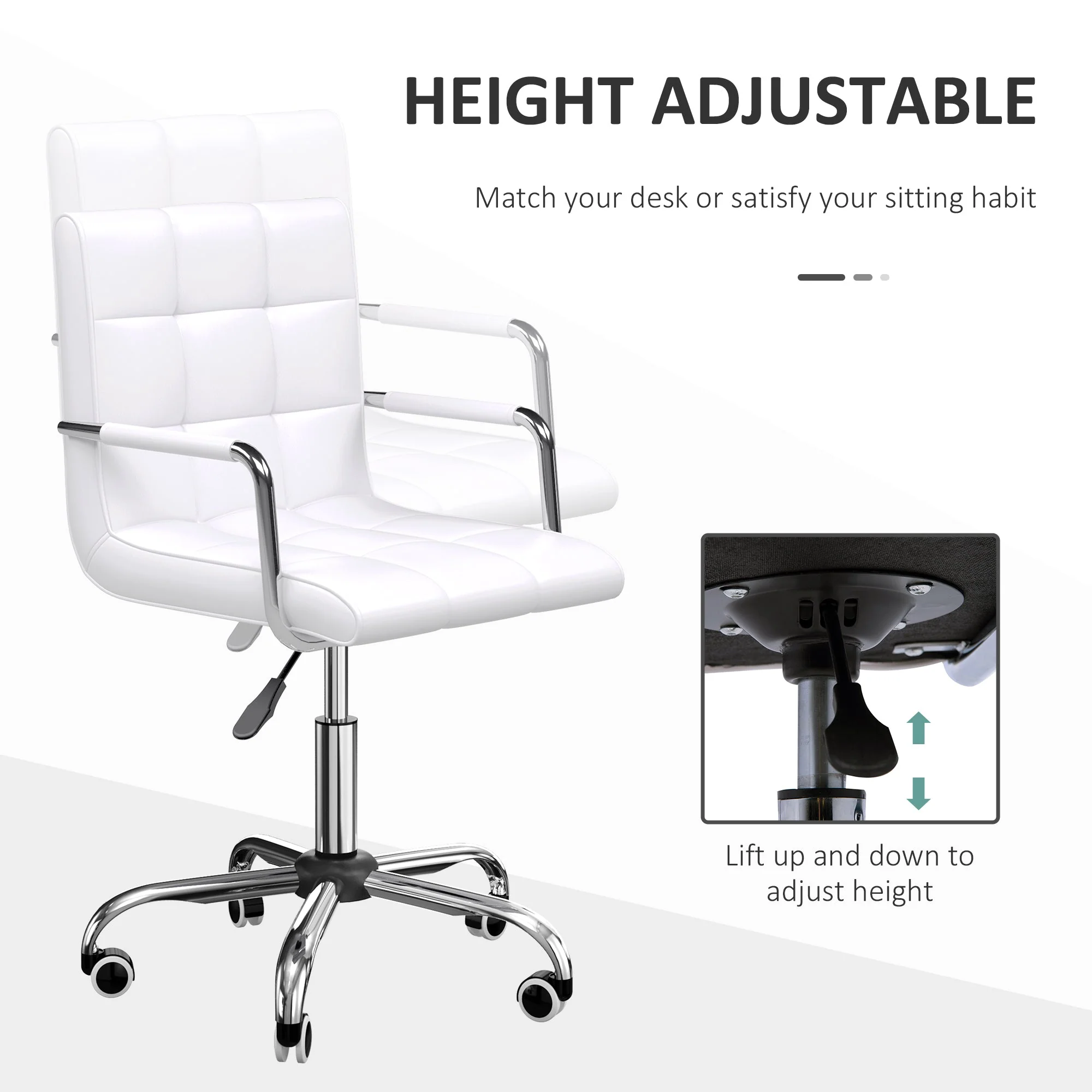 Vinsetto Mid Back PU Leather Home Office Desk Chair Swivel Computer Chair with Arm - Image 4
