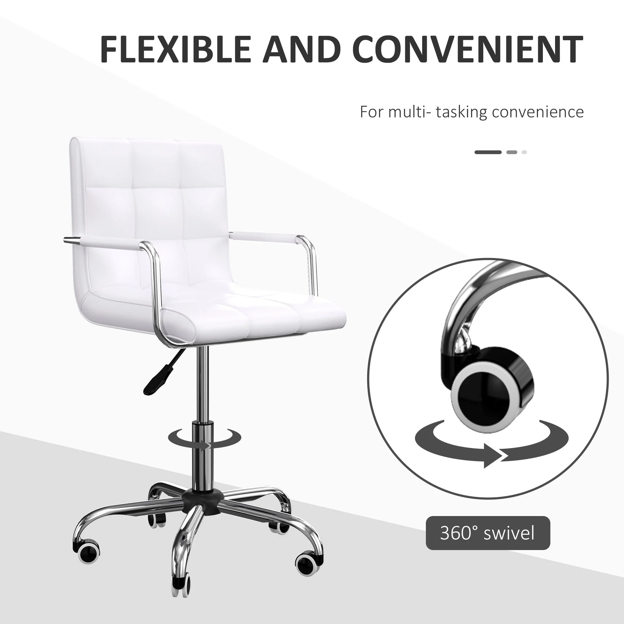 Vinsetto Mid Back PU Leather Home Office Desk Chair Swivel Computer Chair with Arm - Image 5