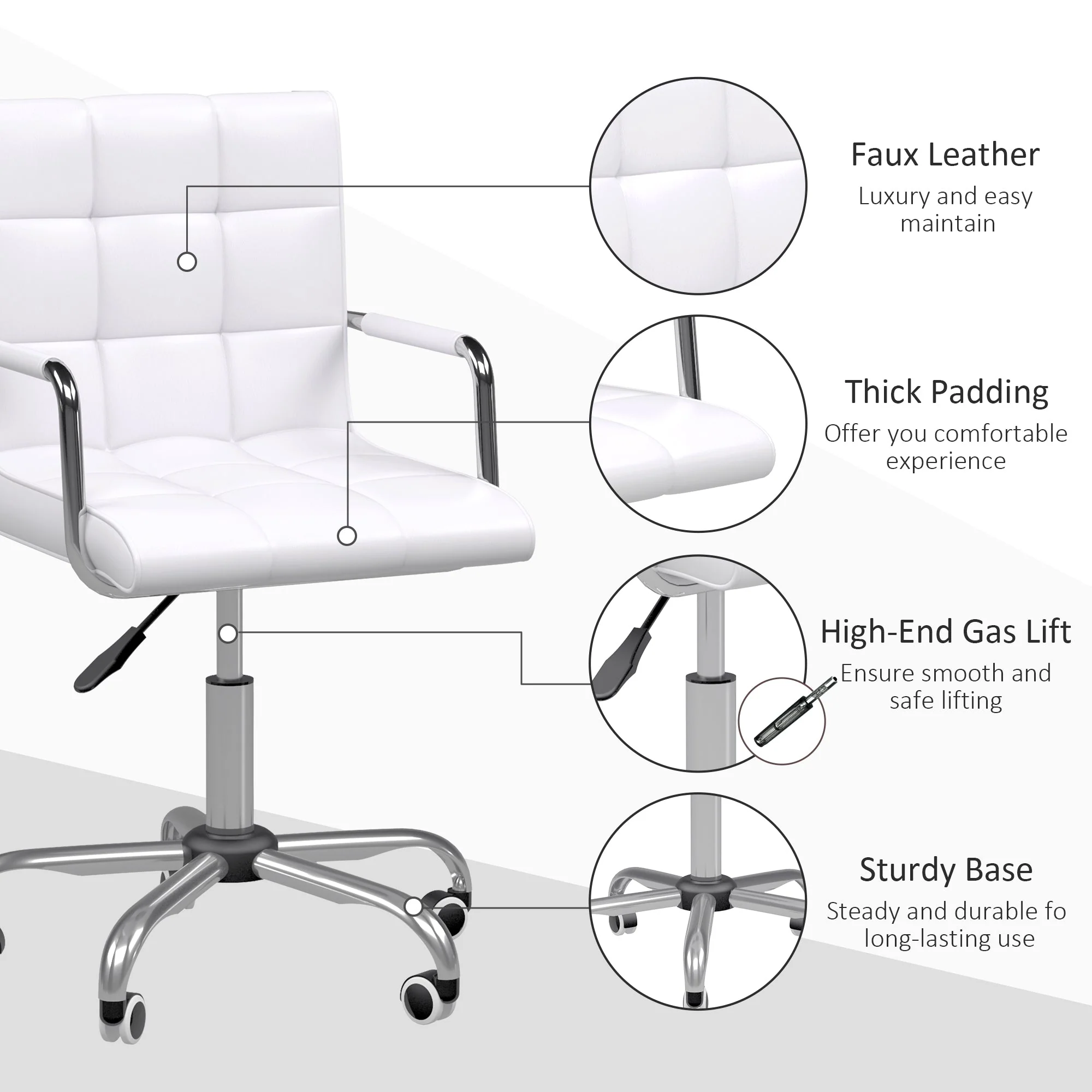 Vinsetto Mid Back PU Leather Home Office Desk Chair Swivel Computer Chair with Arm - Image 6