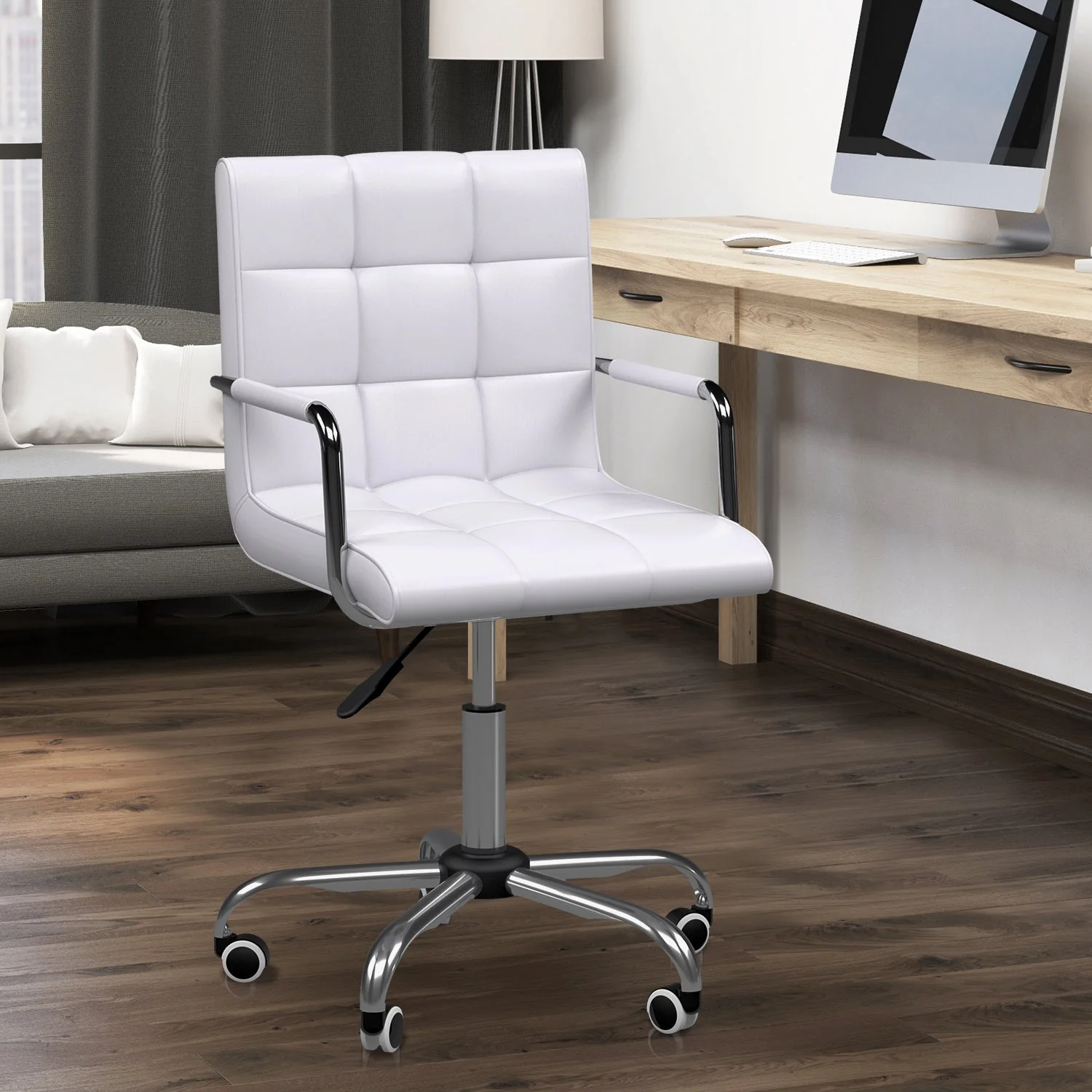 Vinsetto Mid Back PU Leather Home Office Desk Chair Swivel Computer Chair with Arm - Image 7